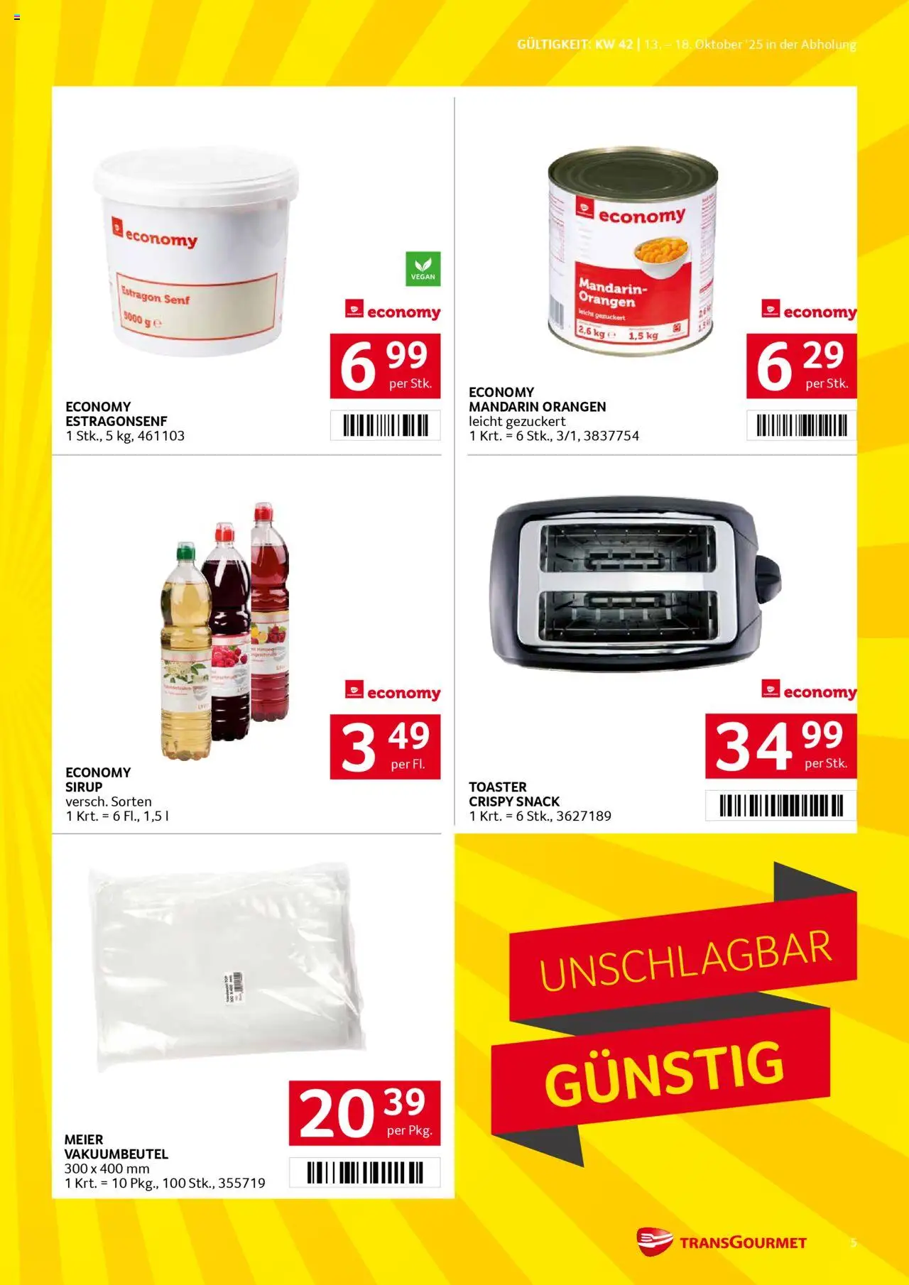 Transgourmet Flugblatt gültig ab 13.10.2025 | Seite: 5 | Produkte: Toaster, Orangen