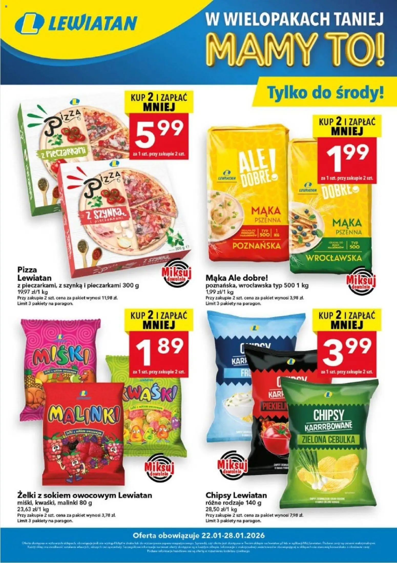 Lewiatan gazetka - W wielopakach taniej od 22.01.2026 | Strona: 1 | Produkty: Chipsy, Szynka, Ser, Pizza