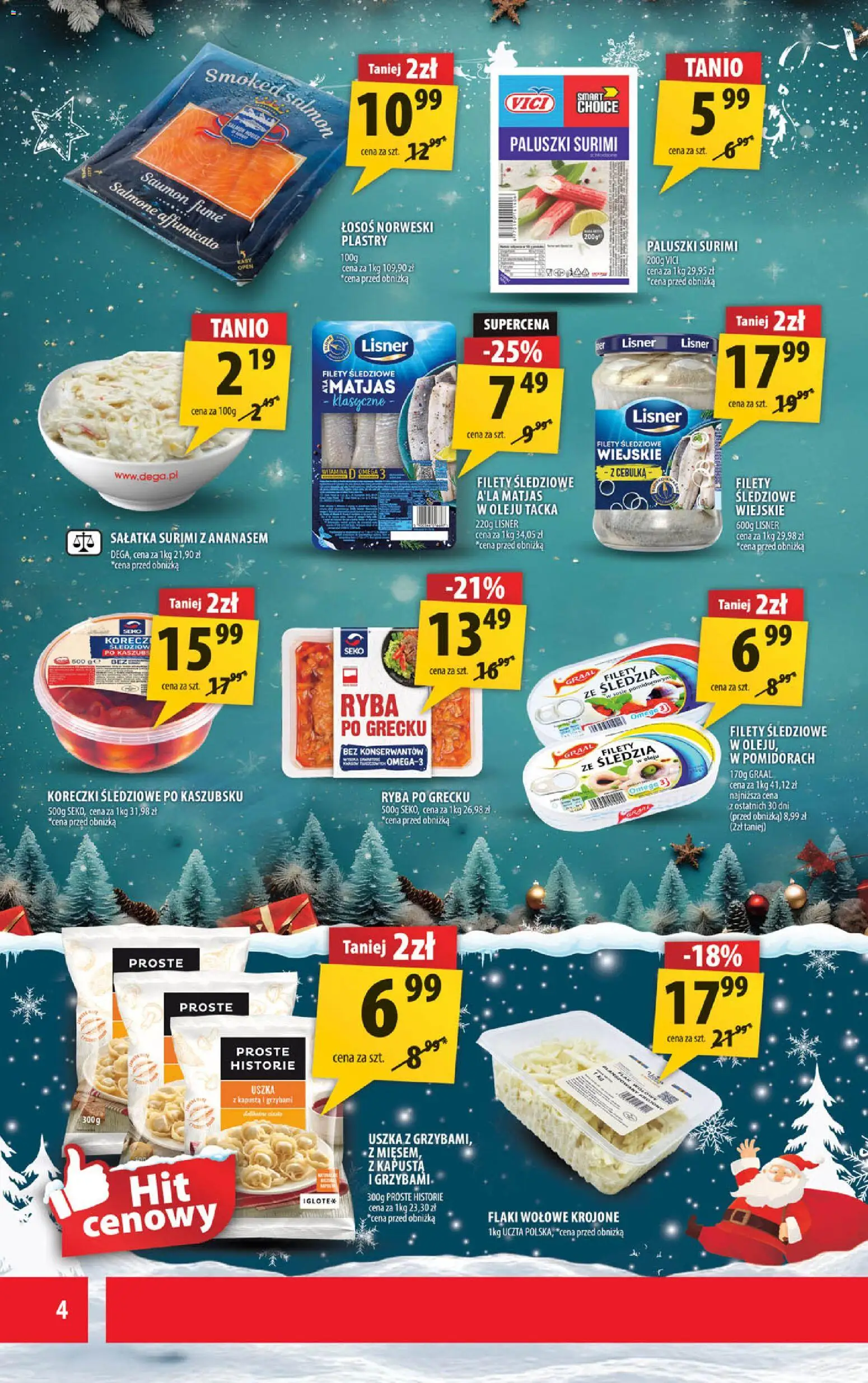 Arhelan Gazetka od 15.12.2025 | Strona: 4 | Produkty: Surimi, Łosoś norweski, Paluszki surimi, Ryba