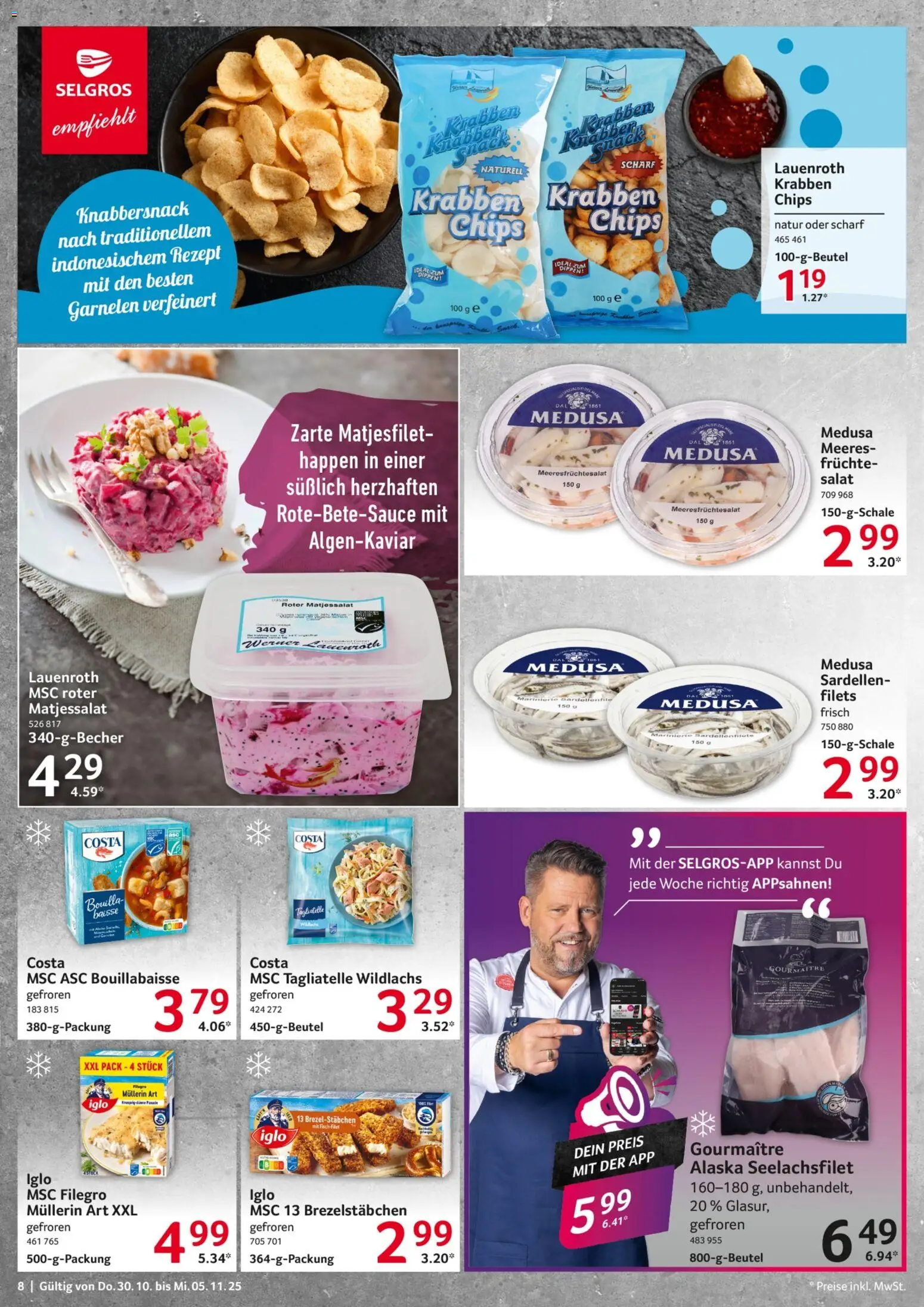 Selgros Prospekt 	 – gültig ab 30.10.2025 | Seite: 8 | Produkte: Iglo, Garnelen, Chips, Salat