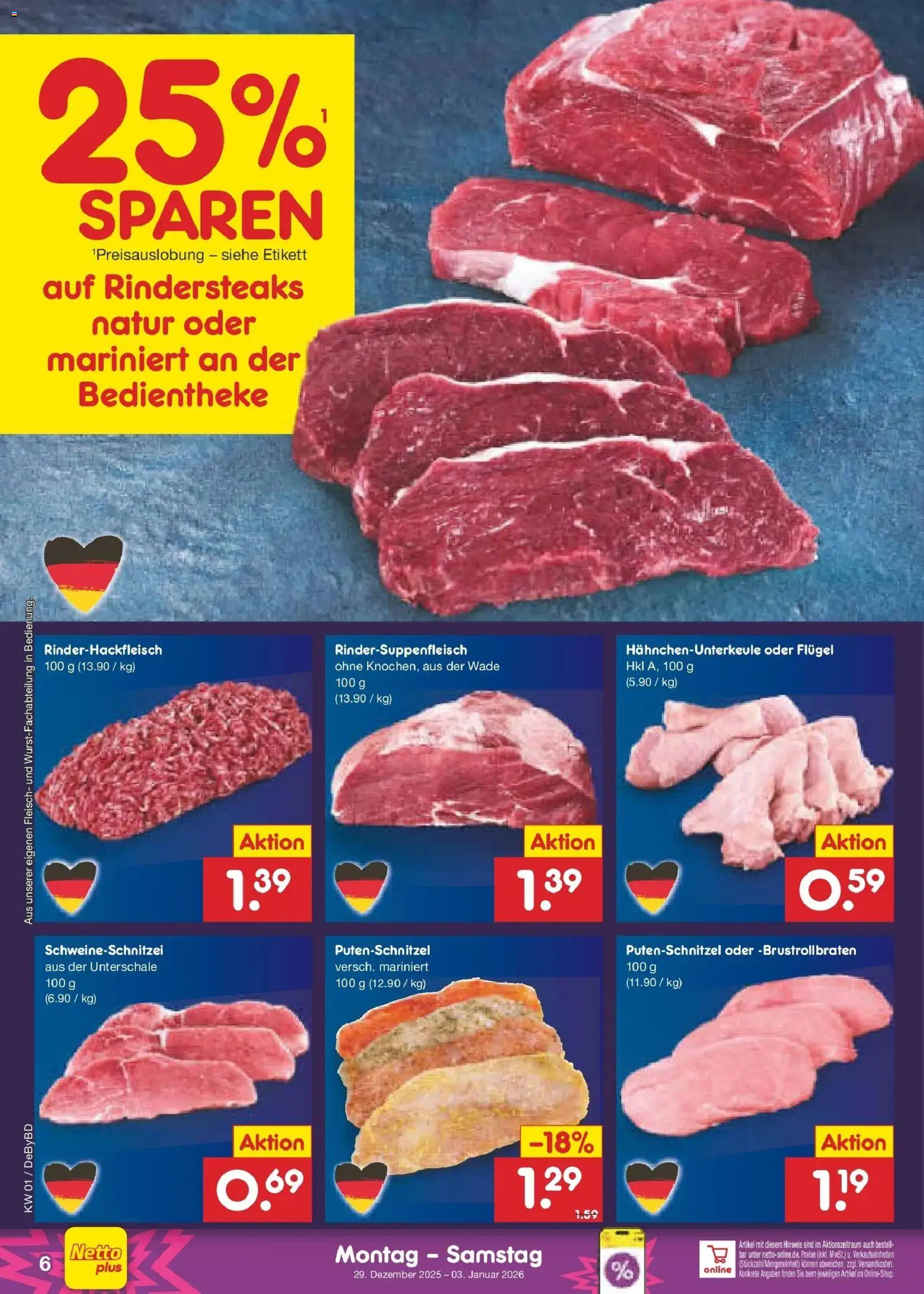 Netto Marken-Discount prospekt Buttenwiesen	 – gültig ab 28.12.2025 | Seite: 6 | Produkte: Putenschnitzel, Fleisch