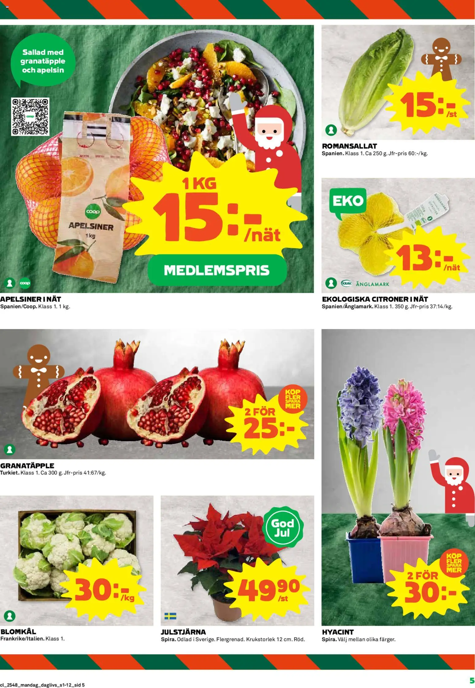 Coop Daglivs reklamblad aktuell från 24.11.2025 | Sida: 5 | Produkter: Apelsiner, Blomkål, Apelsin, Sallad