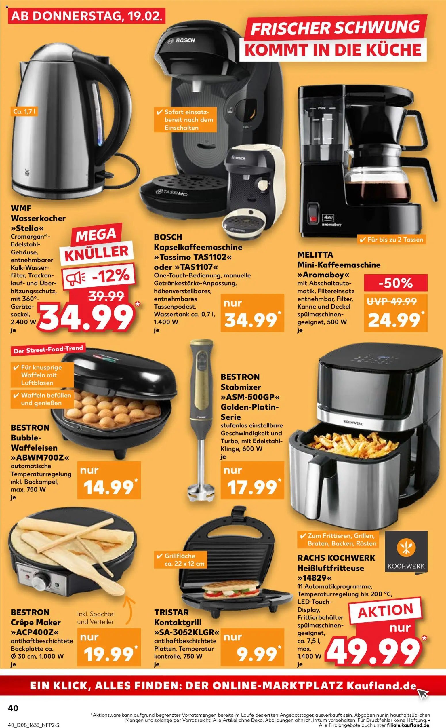 Kaufland Prospekt 	 – gültig ab 19.02.2026 | Seite: 40 | Produkte: Grill, Wasserkocher, Küche, Waffeln