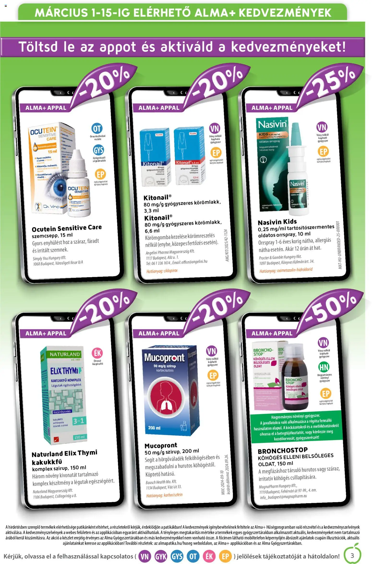 Alma Gyógyszertárak akciós ujság - amely érvényes a következő dátumtól: 01.03.2026 | Oldal: 3 | Termékek: Kakukkfű, Alma
