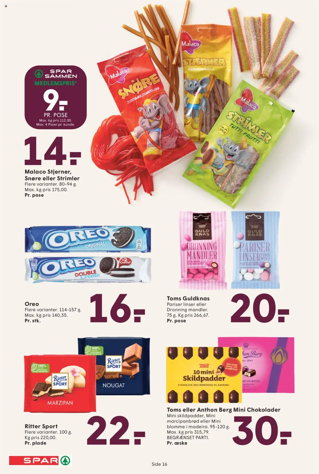 Spar Tilbudsavis gyldig fra 29.08.2025 | Side: 16 | Produkter: Chokolade, Linser, Nougat, Oreo