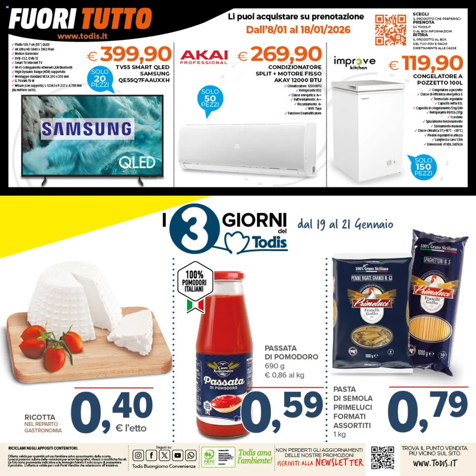 Volantino Todis del 08.01.2026 | Pagina: 20 | Prodotti: Pasta, Passata di pomodoro, Cavo, Ricotta