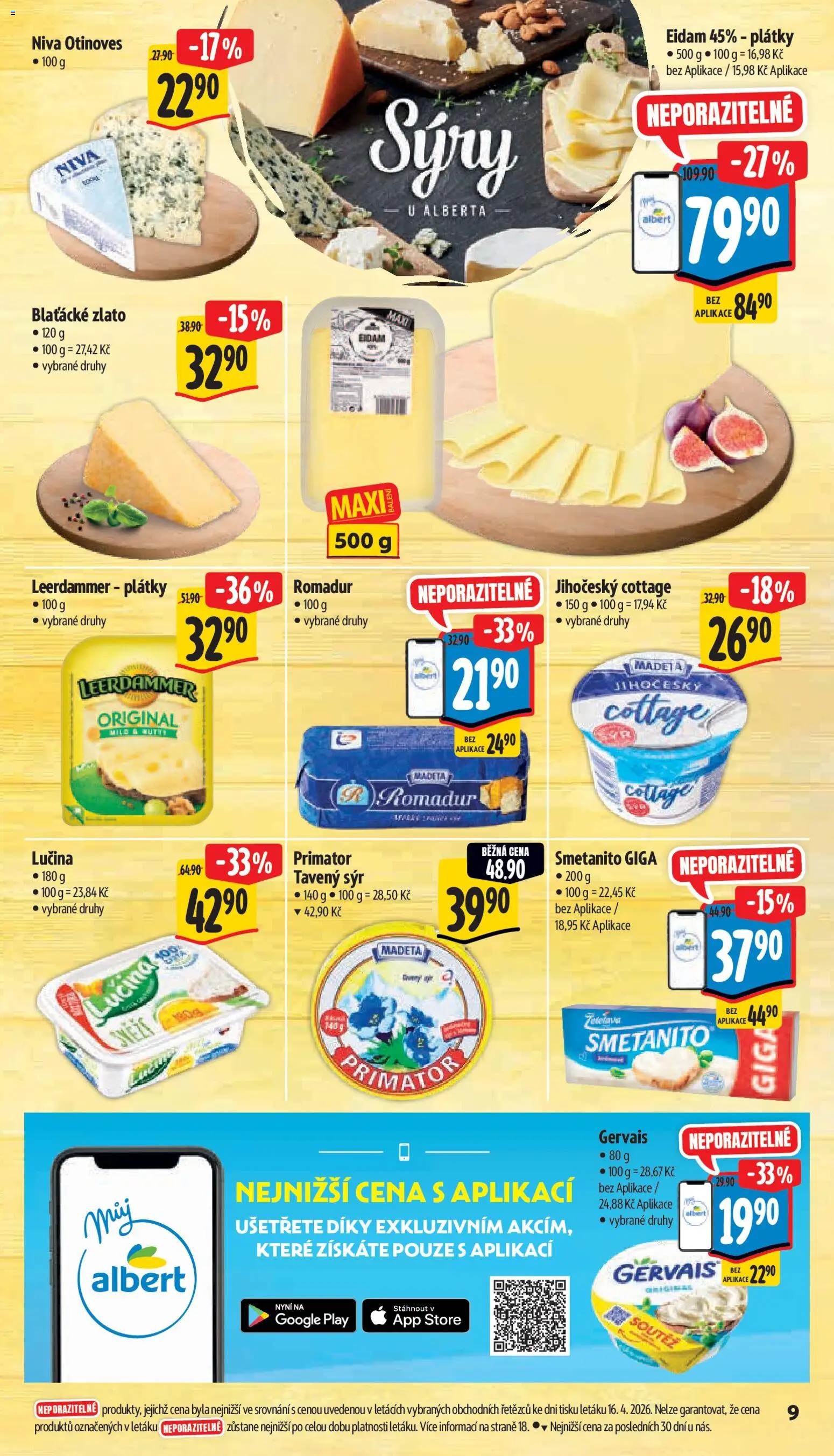 Albert leták - Supermarket od 22.04.2026 | Strana: 17 | Produkty: Sýry, Leerdammer, Romadur, Niva