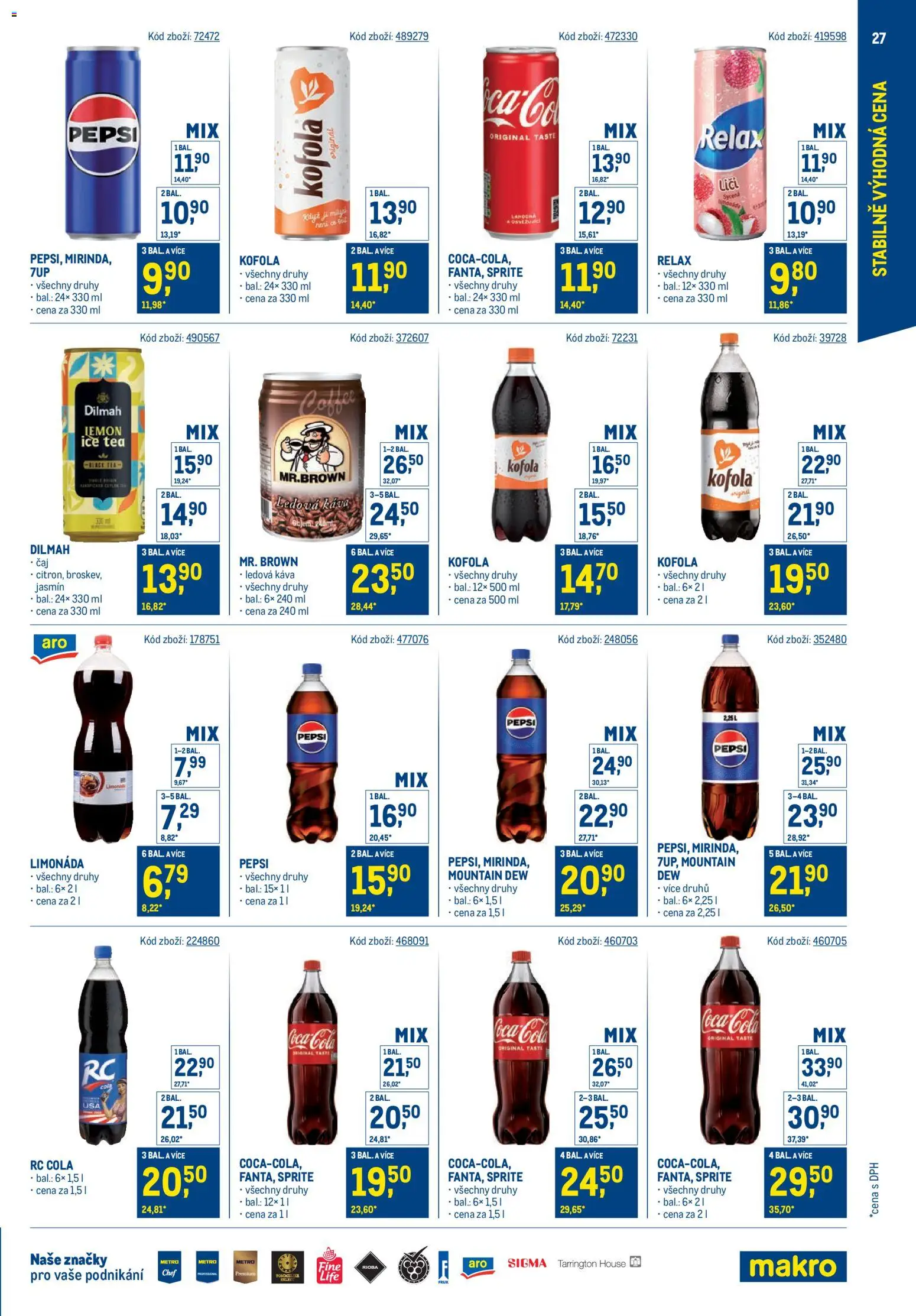 Makro leták - Stabilně výhodná cena - maloobchod od 24.09.2025 | Strana: 27 | Produkty: Káva, Pepsi, Kofola, RC Cola