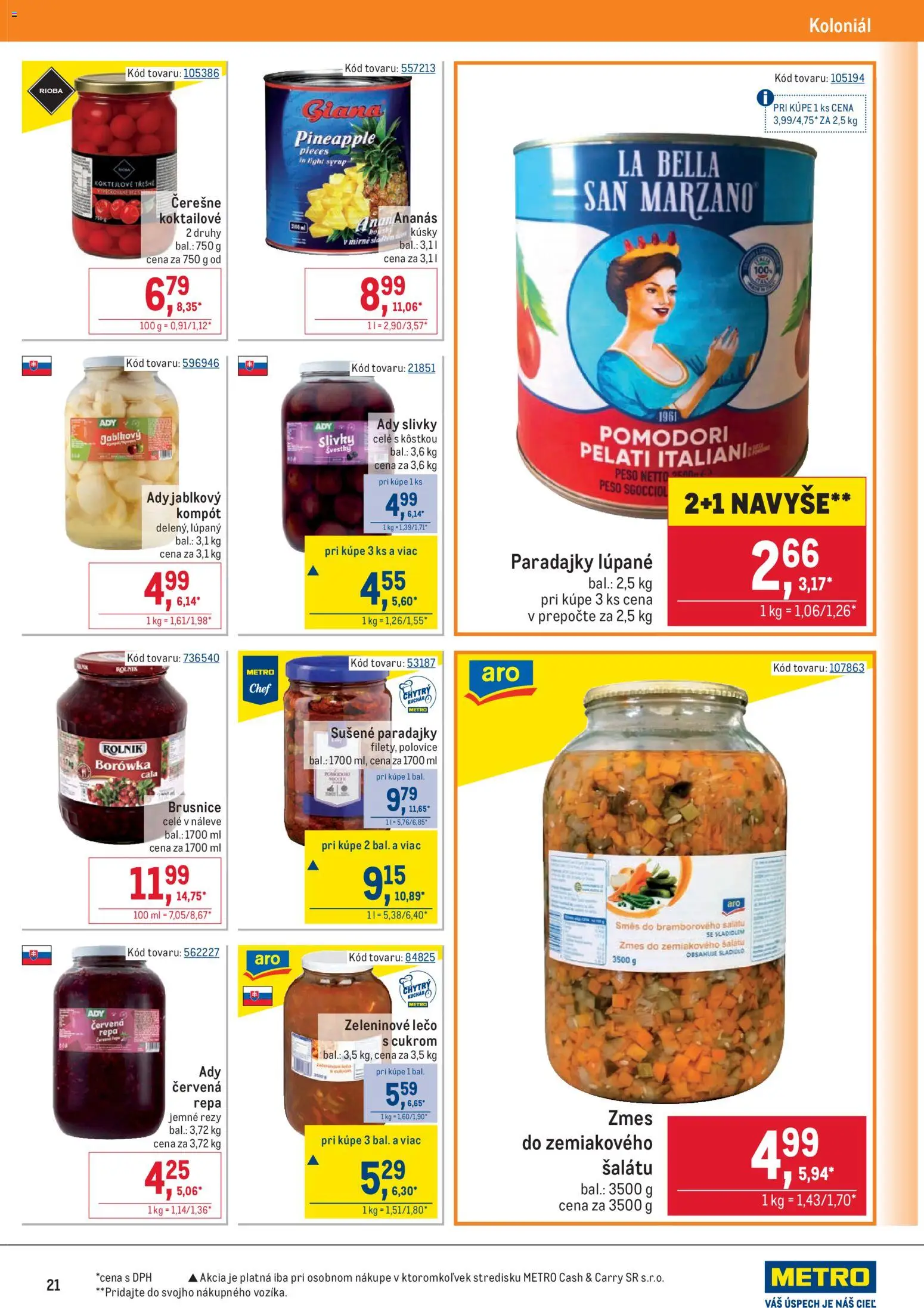 Nové Metro akcie – leták je platný od 22.04.2026 | Strana: 21 | Produkty: Ananás, Červená repa, Čerešne, Slivky