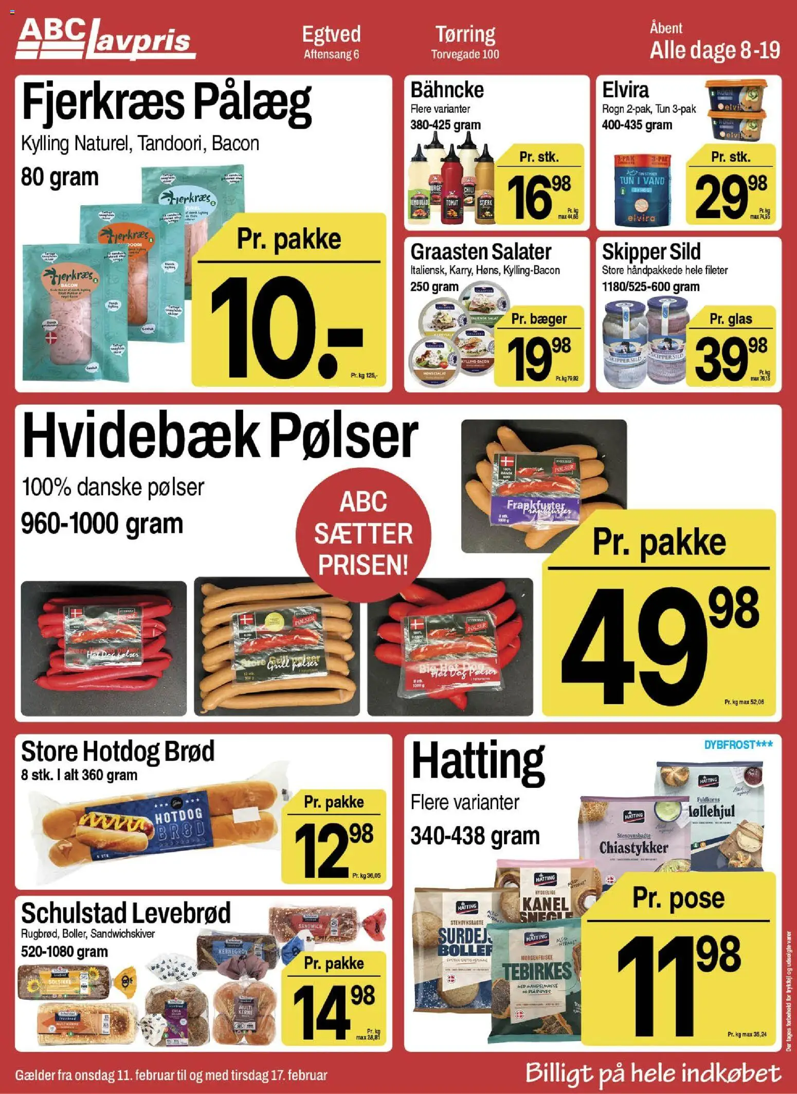 Abc Lavpris tilbudsavis – gyldig fra 11.02.2026 | Side: 6 | Produkter: Pølser, Kanel, Tebirkes, Pålæg