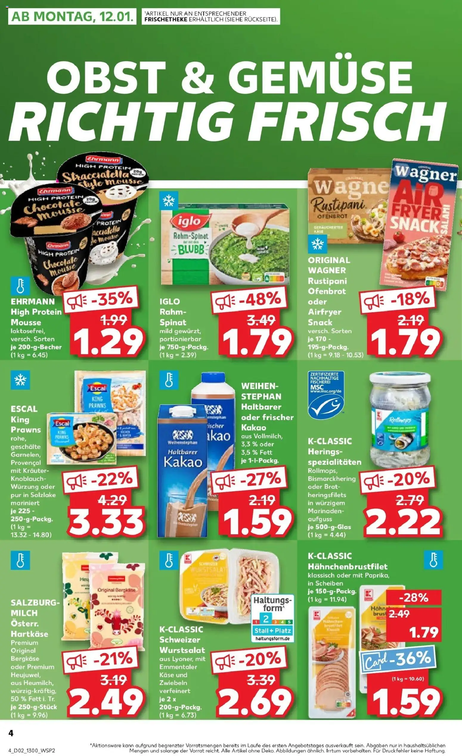 Kaufland prospekt Ahaus	 – gültig ab 11.01.2026 | Seite: 4 | Produkte: Käse, Iglo, Gemüse, Obst