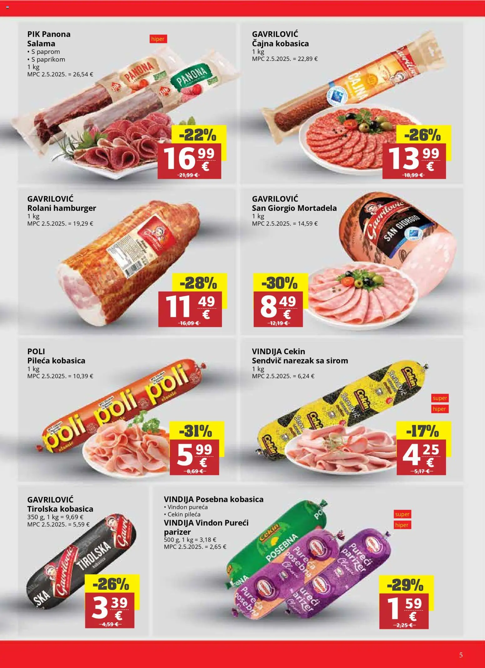 Ribola katalog | vrijedi od 15.04.2026 | Stranica: 5 | Proizvodi: Salama, Mortadela, Hamburger, Parizer