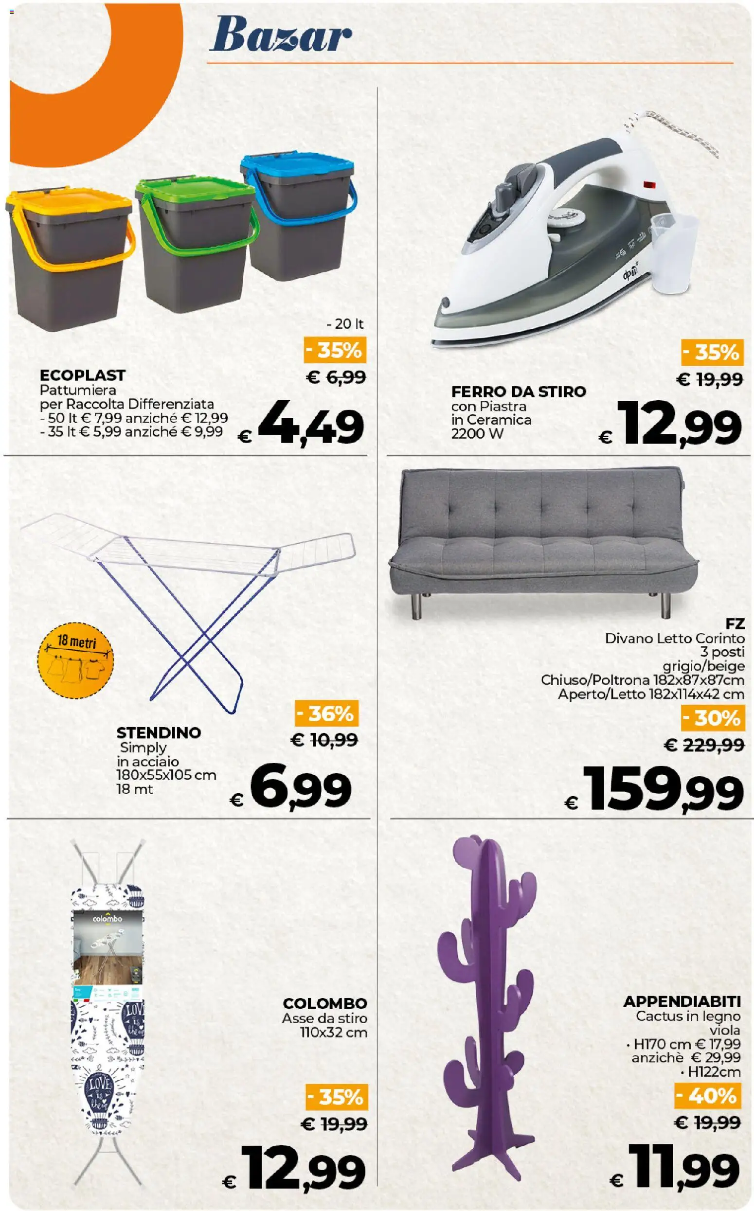 Volantino Ipercoop del 17.01.2026 | Pagina: 52 | Prodotti: Divano letto, Stendino, Cactus, Letto