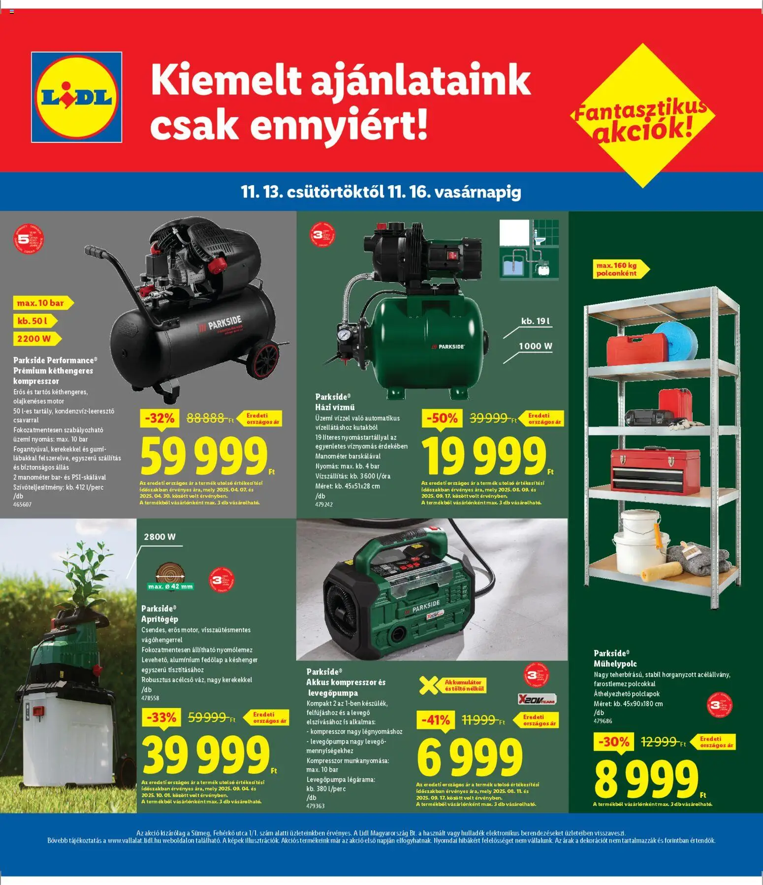 Lidl akciós ujság - amely érvényes a következő dátumtól: 13.11.2025 | Oldal: 4 | Termékek: Parkside, Kompresszor, Aprítógép, Akkumulátor