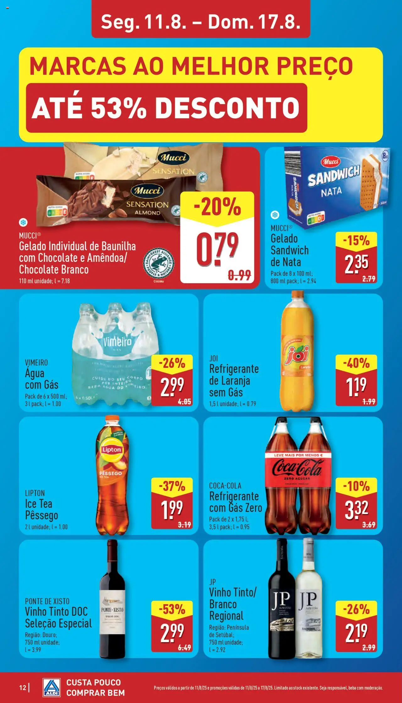 Aldi folheto │ válido de 11.08.2025 | Página: 12 | Produtos: Refrigerante, Gelado, Açúcar, Nata