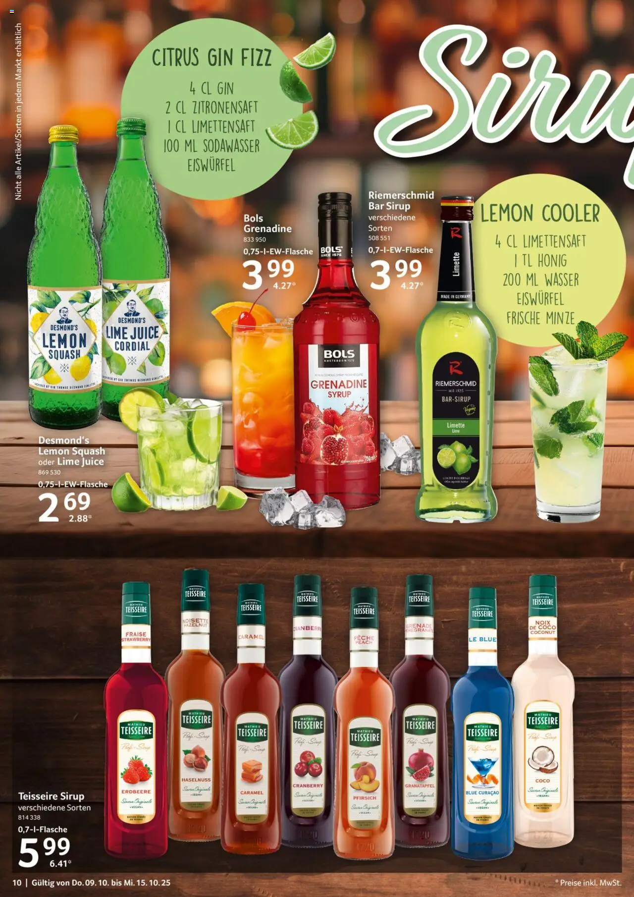 Selgros Prospekt 	 – gültig ab 09.10.2025 | Seite: 10 | Produkte: Sirup, Wasser, Pfirsich, Limette