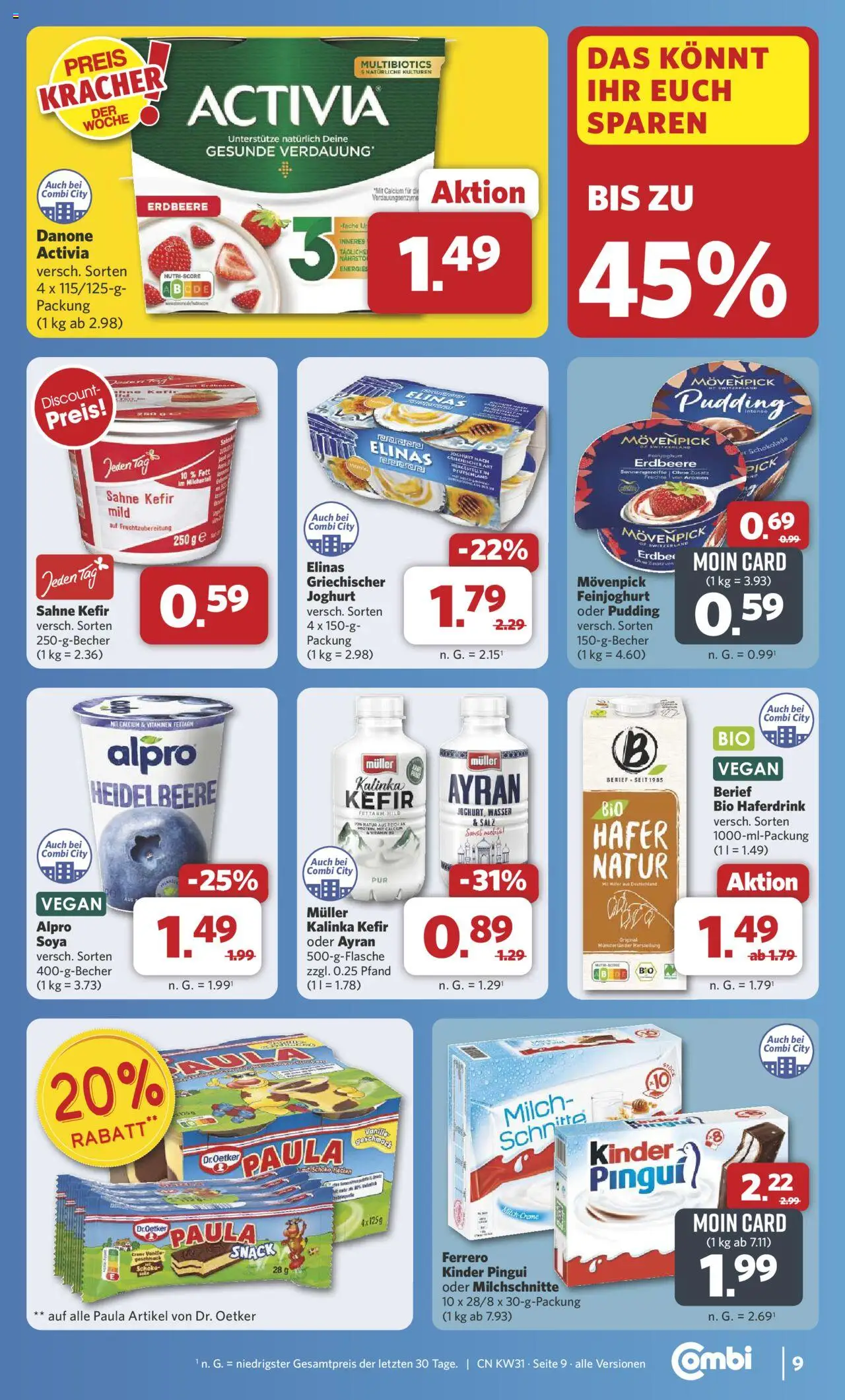 Combi Prospekt 	 - gültig ab dem 28.07.2025 | Seite: 9 | Produkte: Milch, Joghurt, Pudding, Wasser