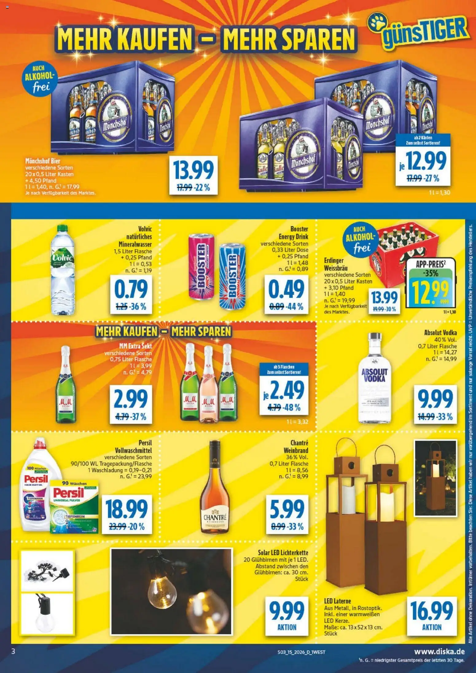 Diska - Diska Angebote Bayern KW15 – gültig ab 07.04.2026 | Seite: 3 | Produkte: Monchshof, Sekt, Chantré, Volvic