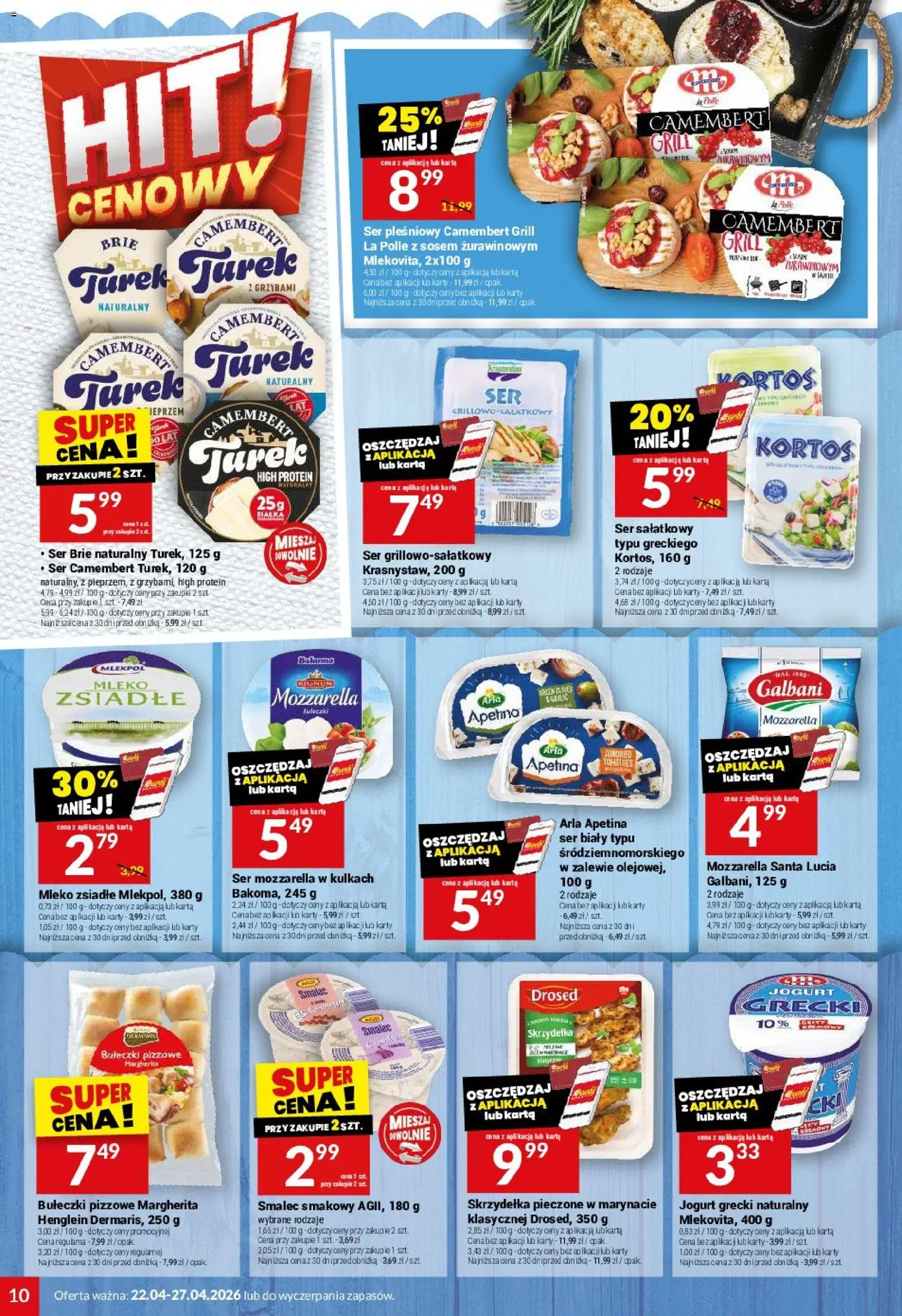 Twój Market gazetka od 22.04.2026 | Strona: 10 | Produkty: Jogurt grecki, Karta, Grill, Camembert