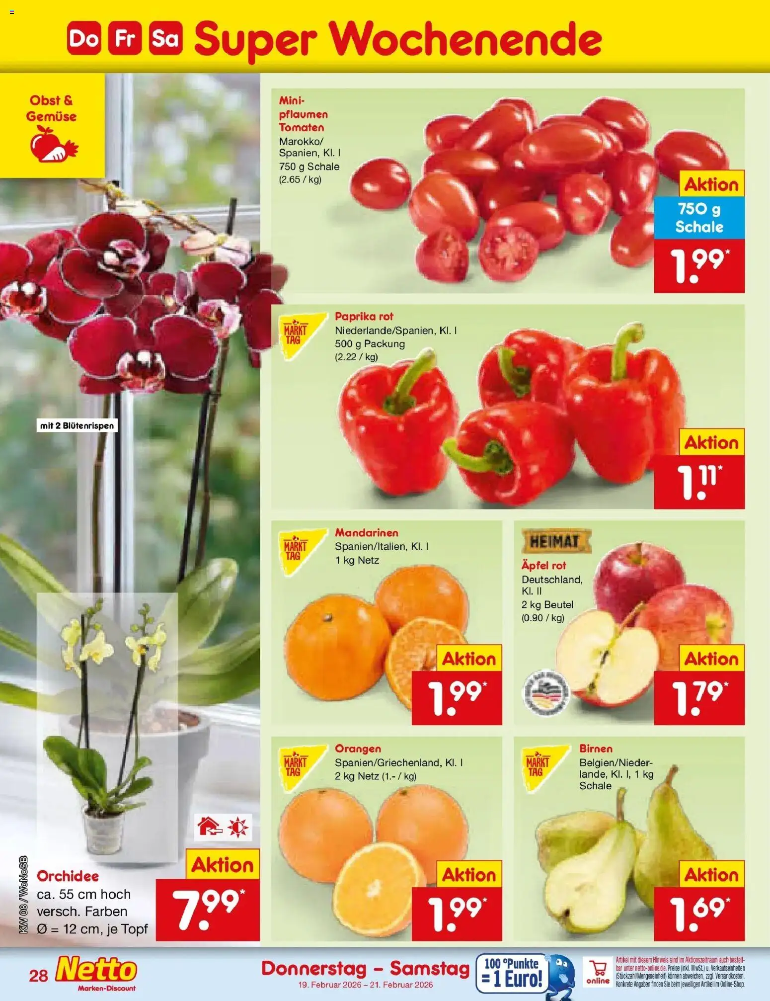 Netto Marken-Discount prospekt Lahnau	 – gültig ab 16.02.2026 | Seite: 42 | Produkte: Pflaumen, Mandarinen, Tomaten, Paprika