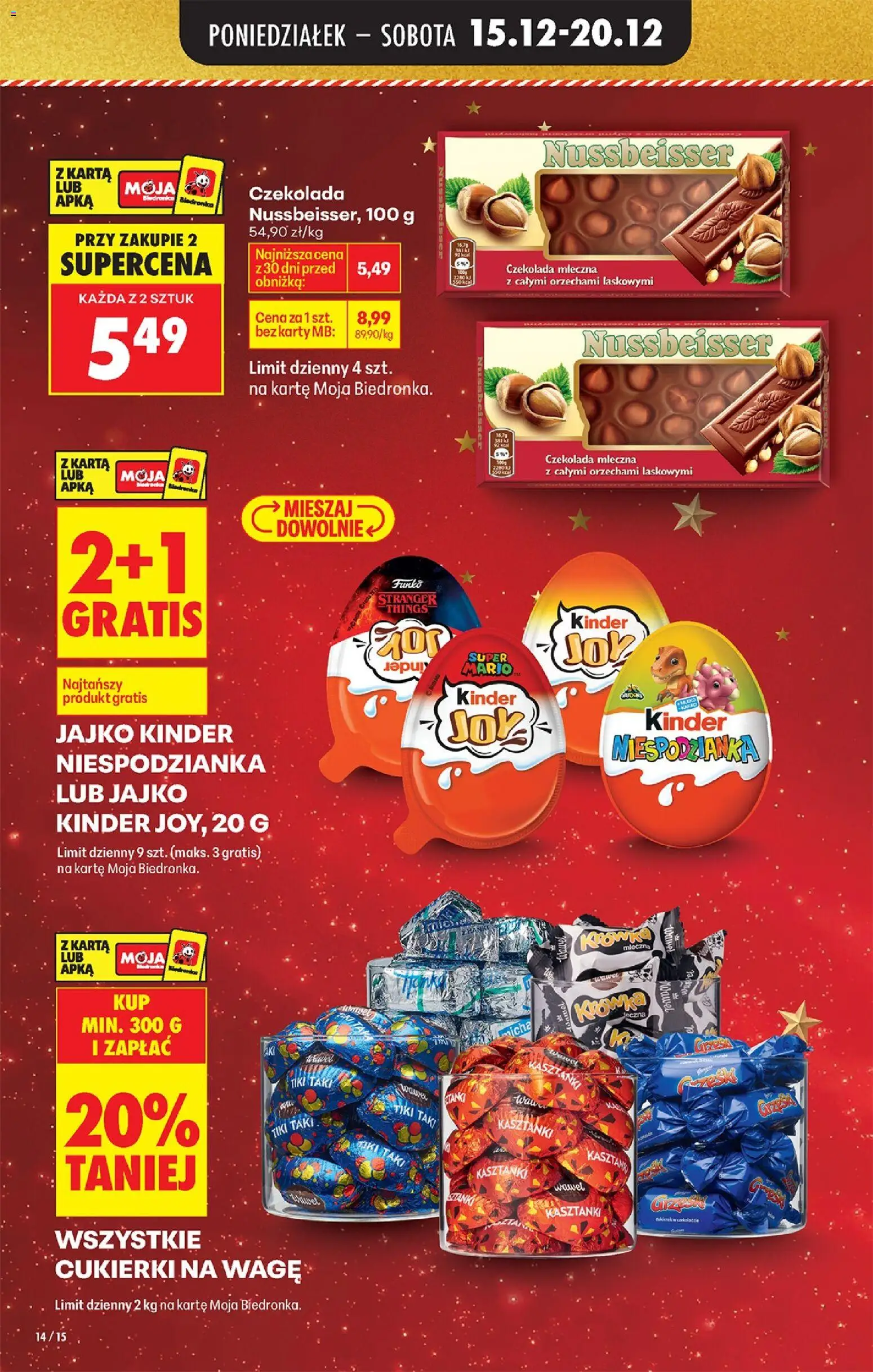Biedronka gazetka od 15.12.2025 | Strona: 16 | Produkty: Cukierki na wagę, Krowka, Kinder jajko, Cukierki