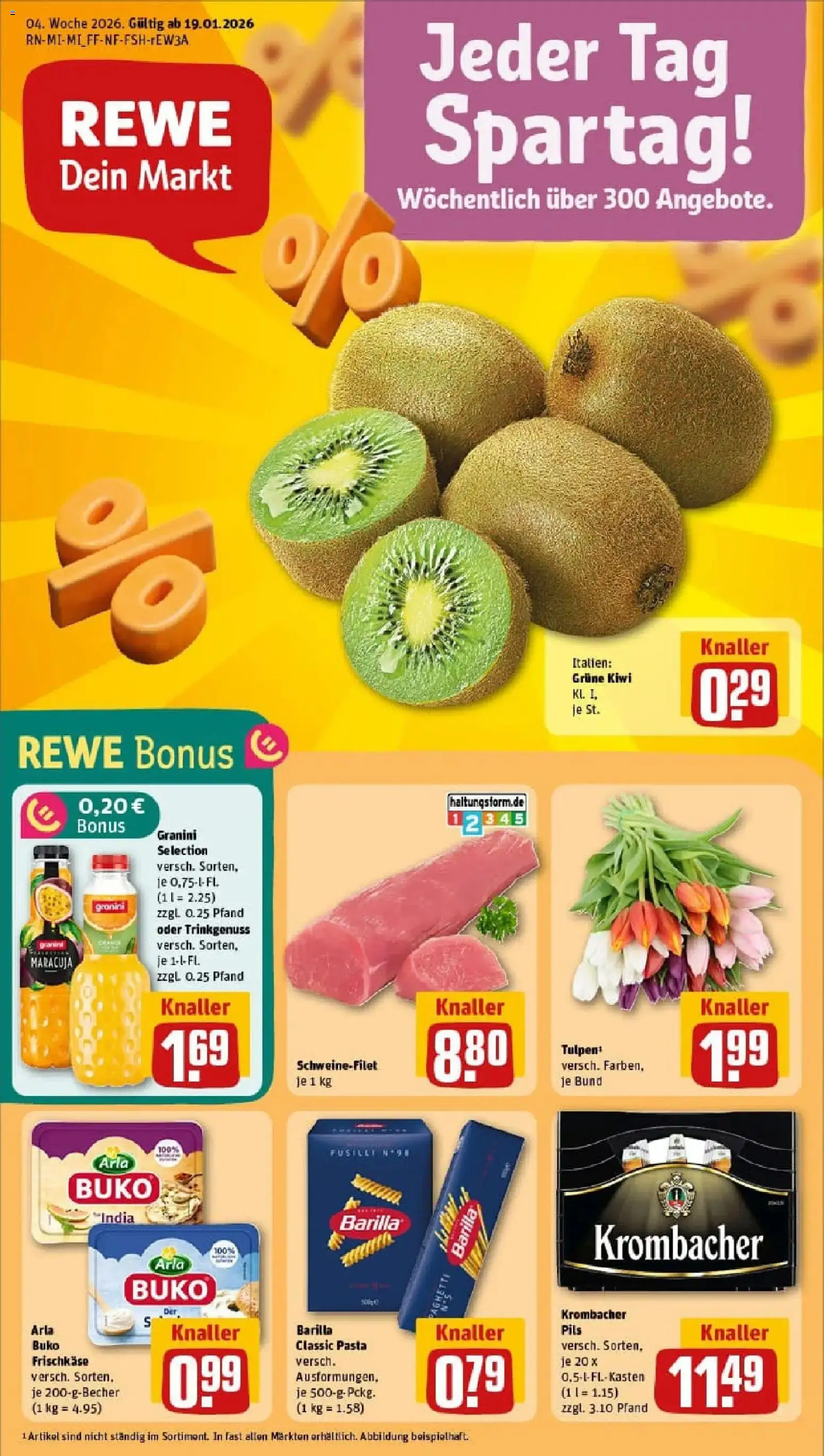 Rewe prospekt Frankfurt / Bergen-Enkheim	 – gültig ab 19.01.2026 | Seite: 1 | Produkte: Pils, Schweinefilet, Arla buko, Krombacher