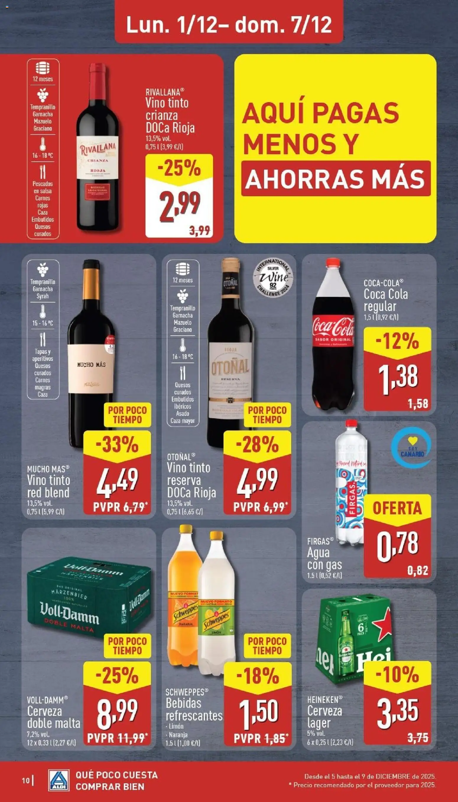 Aldi folleto Canarias │ válido desde el 01.12.2025 | Página: 10 | Productos: Vino, Agua con gas, Νυχτικό, Σπανάκι