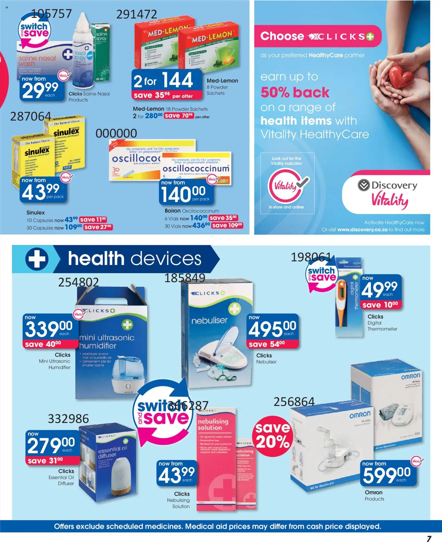 New Clicks catalogue – valid from 23.04.2026 | Page: 7 | Products: Oil, Powder, Switch, Nasal spray
