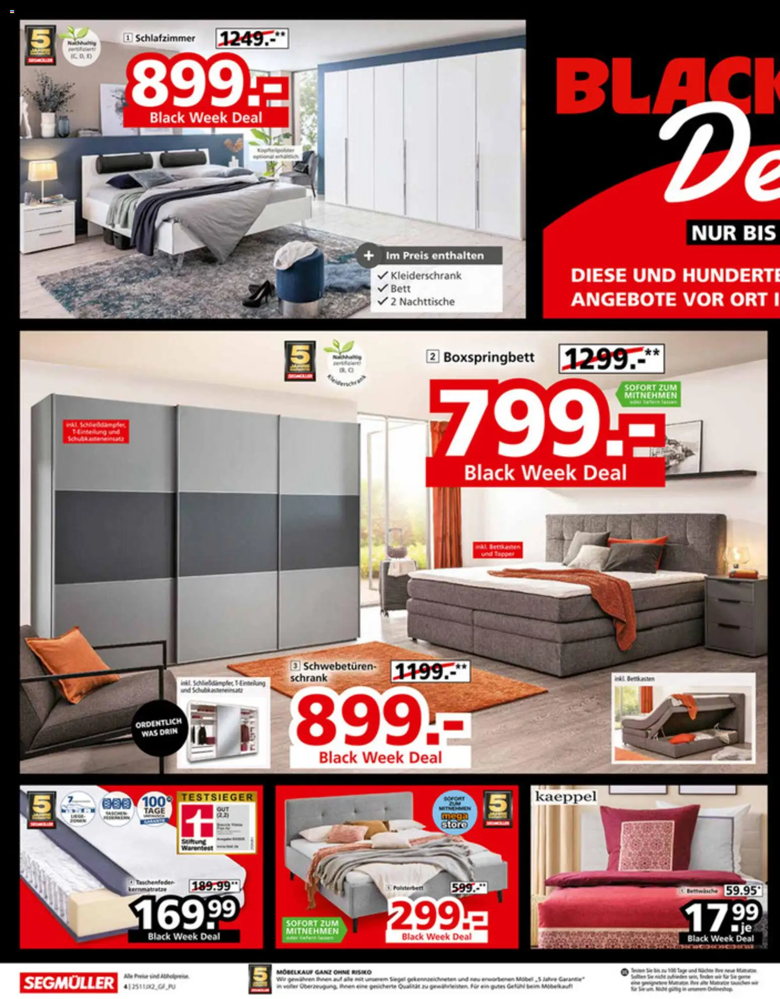 Segmüller - Black Friday – gültig ab 19.11.2025 | Seite: 4 | Produkte: Kleiderschrank, Polsterbett, Schrank, Bettwäsche