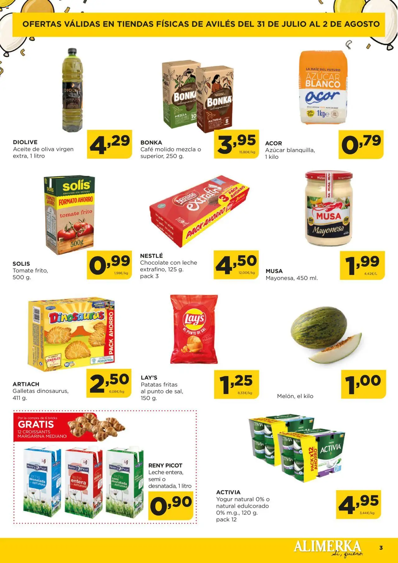 Alimerka - Avilés  │ válido desde el 31.07.2025 | Página: 3 | Productos: Cereales, Galletas, Aceite de oliva, Chocolate con leche