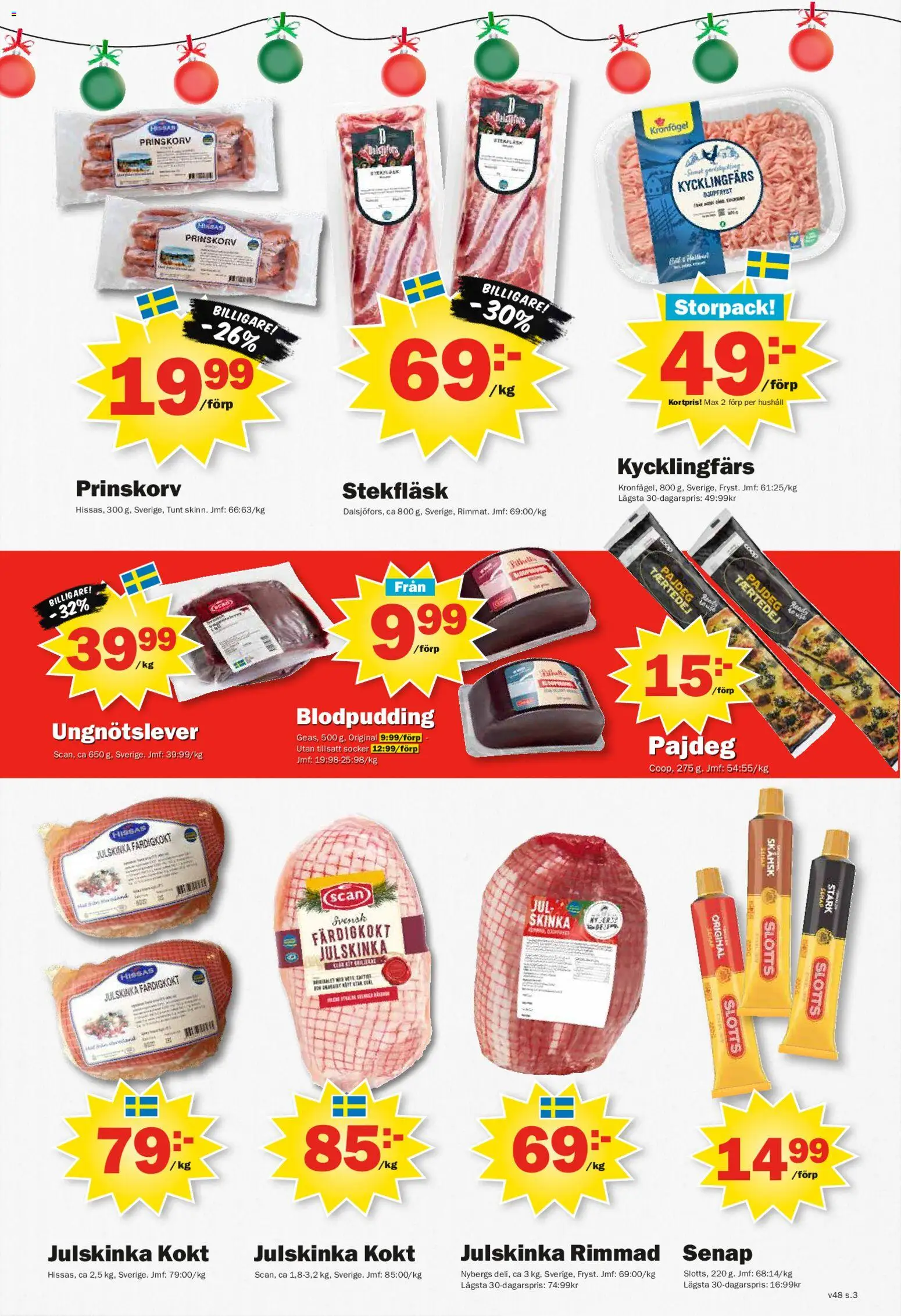 Pekås reklamblad aktuell från 24.11.2025 | Sida: 3 | Produkter: Senap, Prinskorv, Skinka