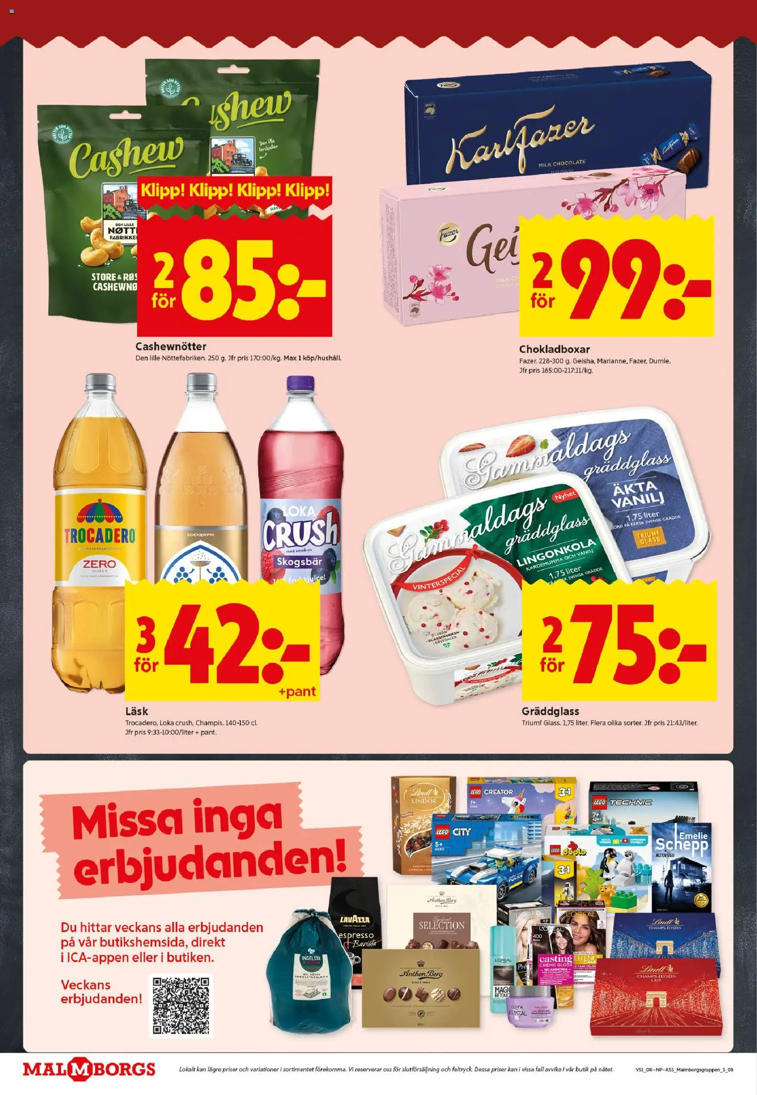 ICA Kvantum reklamblad aktuell från 15.12.2025 | Sida: 8 | Produkter: Loka, Cashewnötter, Glass, Grädde