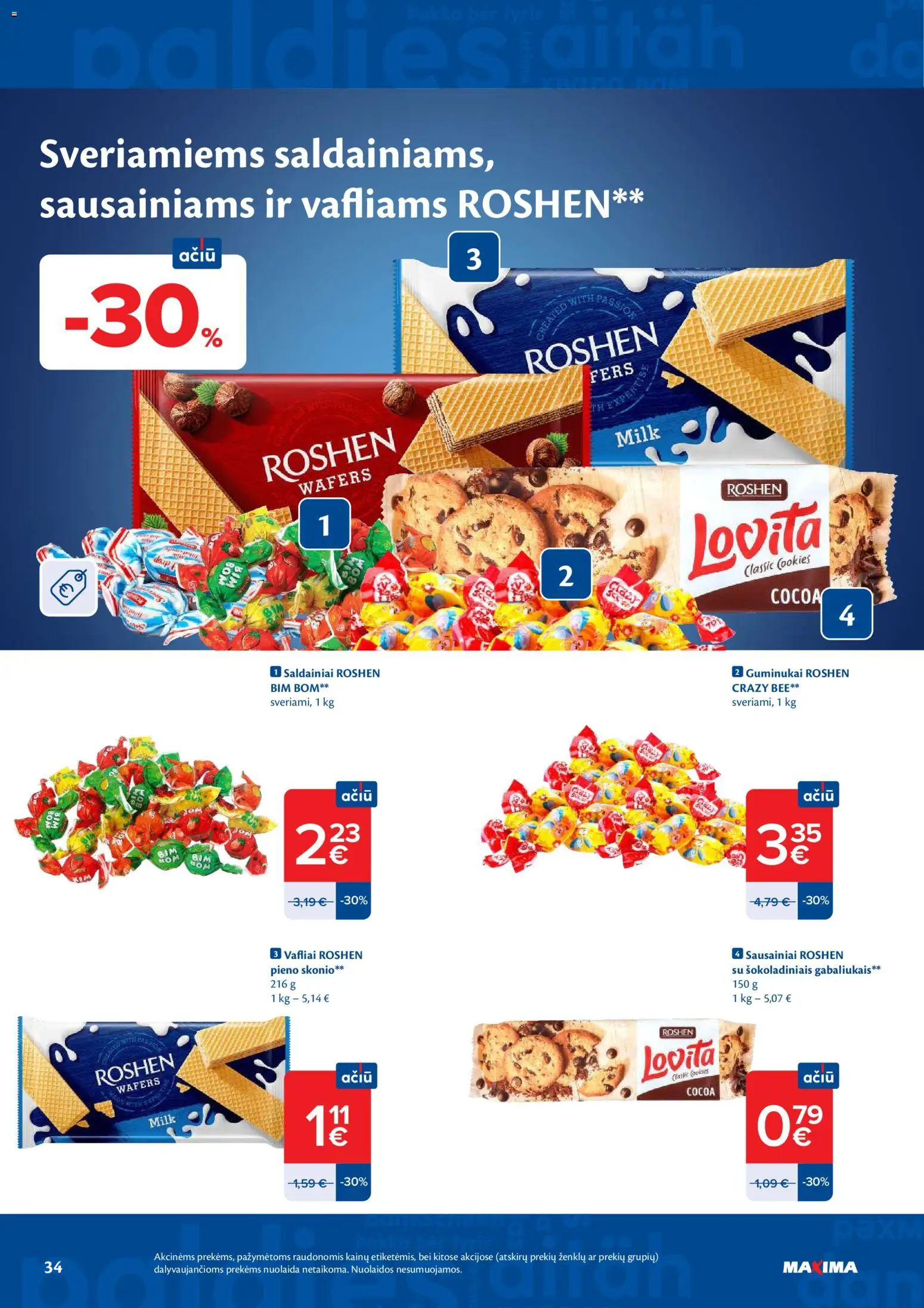 MAXIMA akcijos nuo 28.04.2026 | Puslapis: 34 | Prekių: Sausainiai, Vafliai, Guminukai, Saldainiai