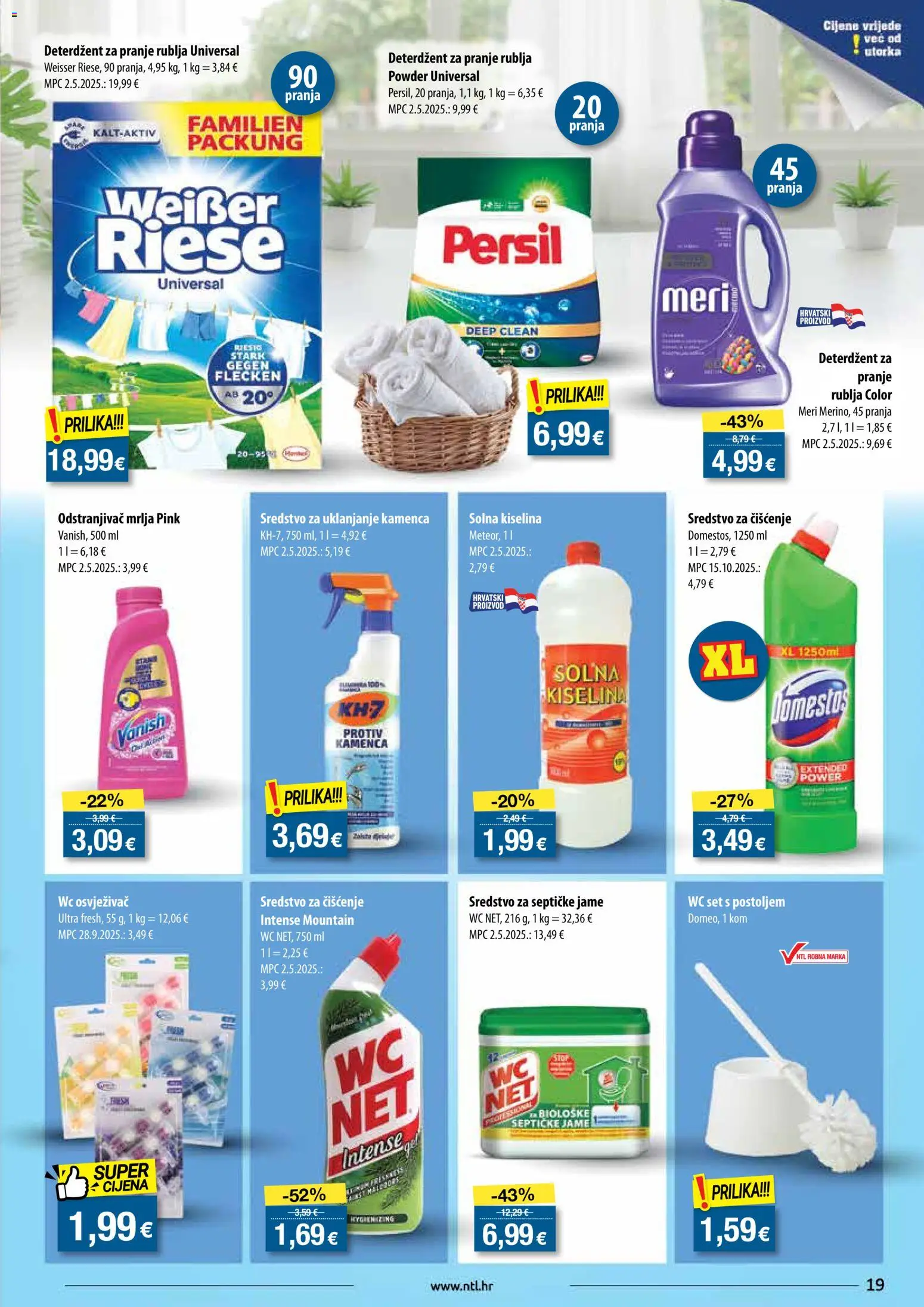 NTL katalog | vrijedi od 29.10.2025 | Stranica: 19 | Proizvodi: Solna kiselina, Deterdžent, Odstranjivač mrlja, Persil