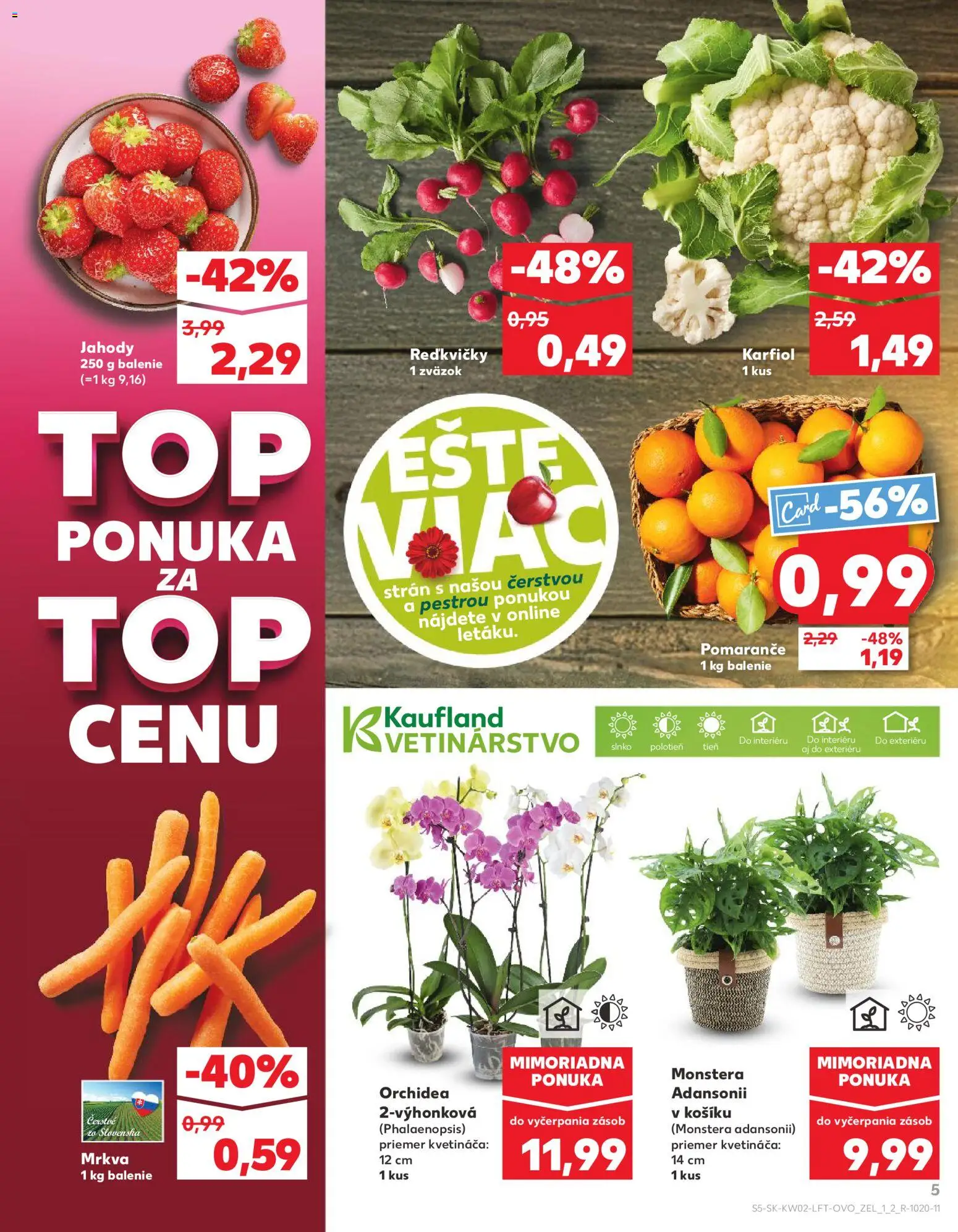 Nové Kaufland akcie – leták je platný od 08.01.2026 | Strana: 5 | Produkty: Pomaranče, Karfiol, Mrkva, Orchidea