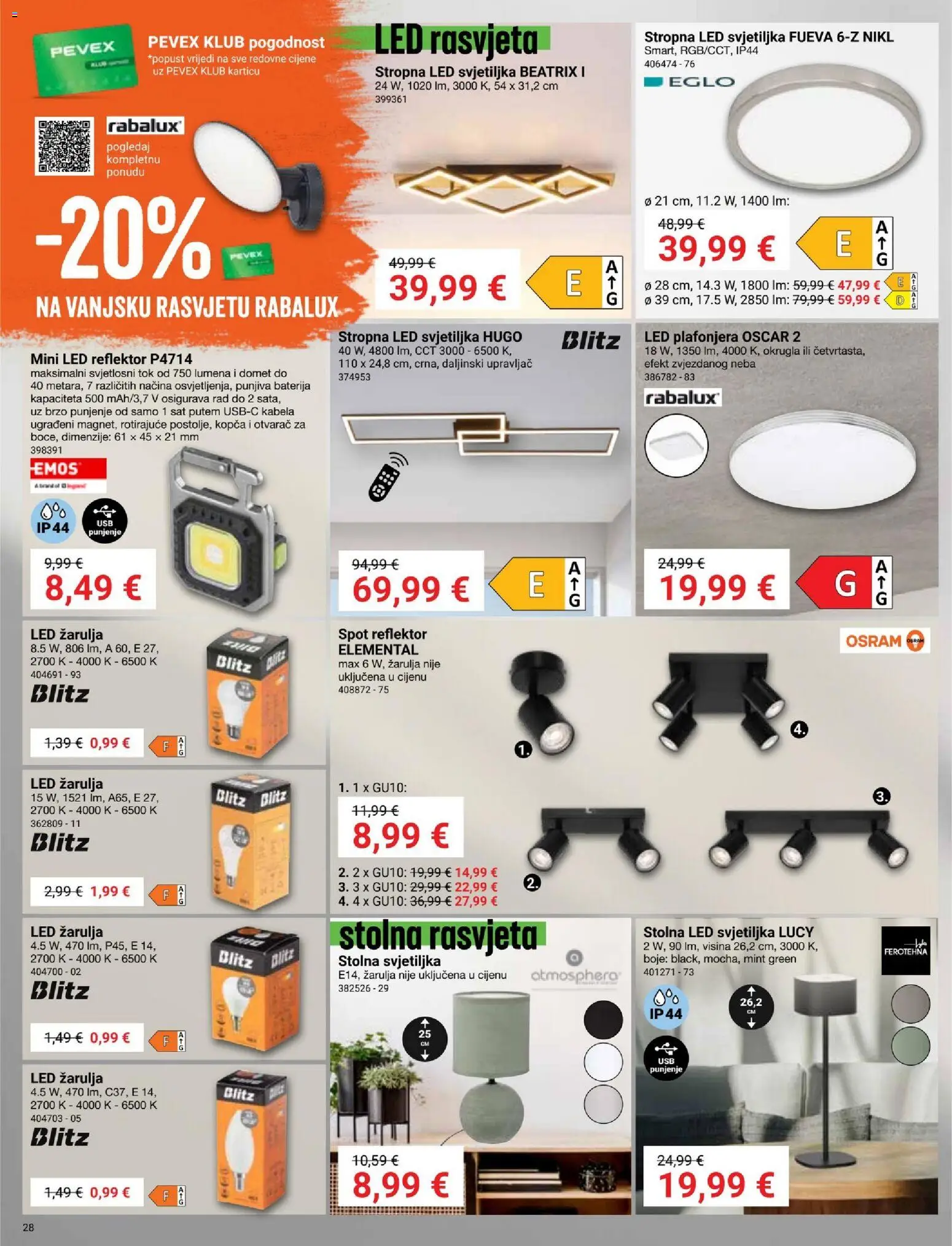 Pevex katalog | vrijedi od 05.02.2026 | Stranica: 28 | Proizvodi: Baterija, Svjetiljka, Plafonjera, Reflektor