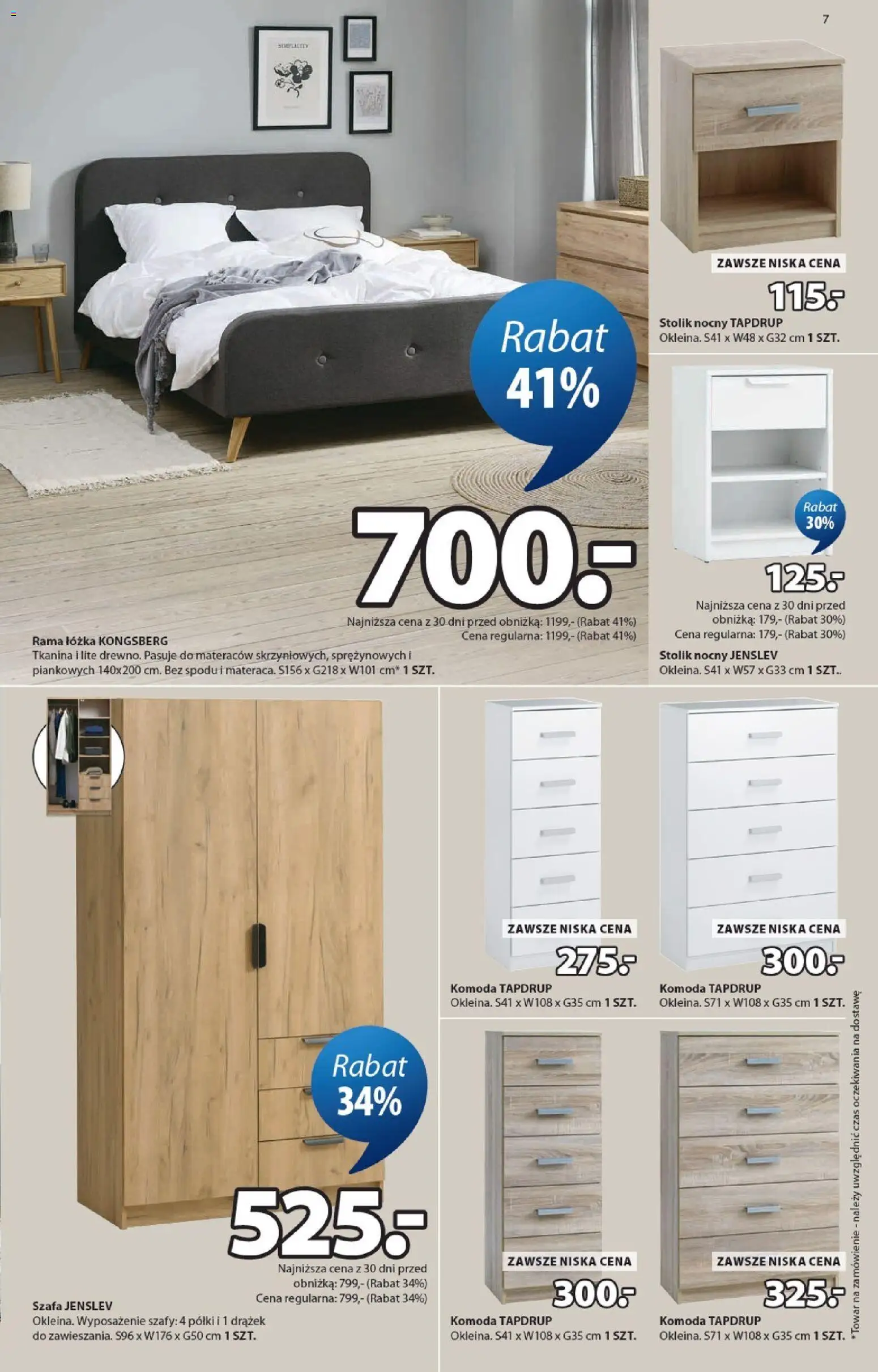 JYSK gazetka od 04.03.2026 | Strona: 7 | Produkty: Szafa, Komoda, Stolik nocny