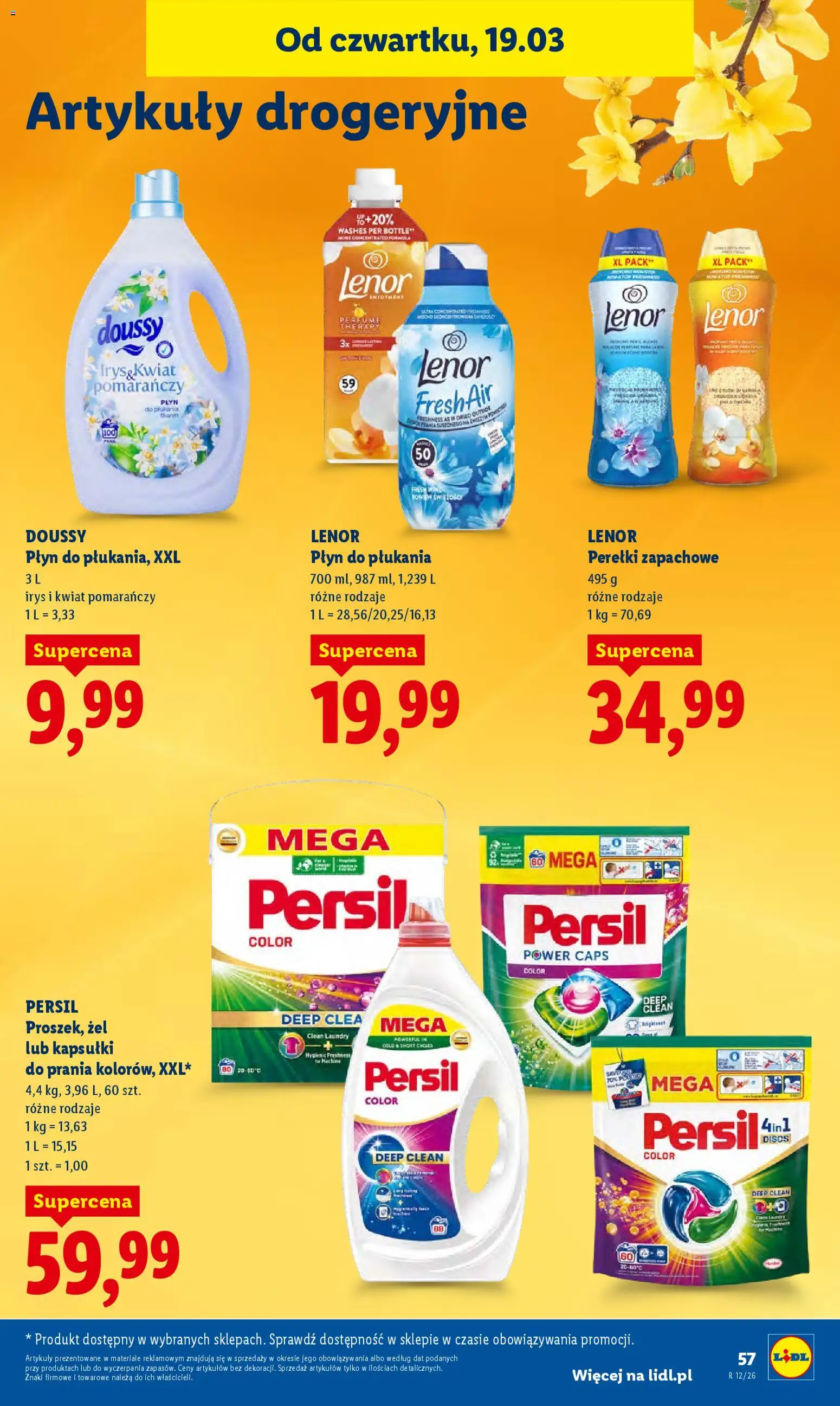 Lidl gazetka od 19.03.2026 | Strona: 57 | Produkty: Persil, Kapsułki do prania, Płyn do płukania Lenor, Detergent