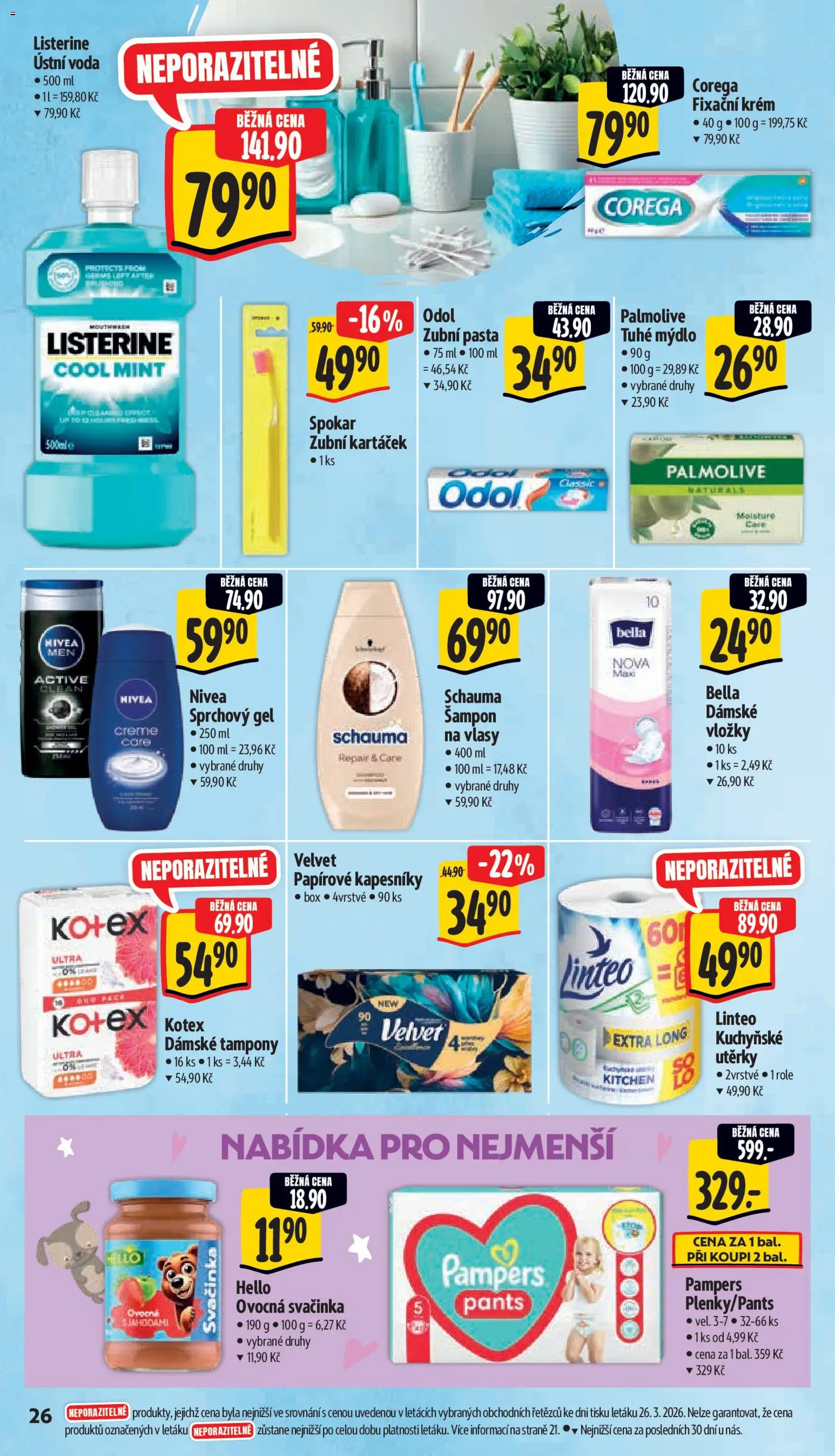 Albert leták - Supermarket od 01.04.2026 | Strana: 34 | Produkty: Voda, Krém, Utěrky, Listerine