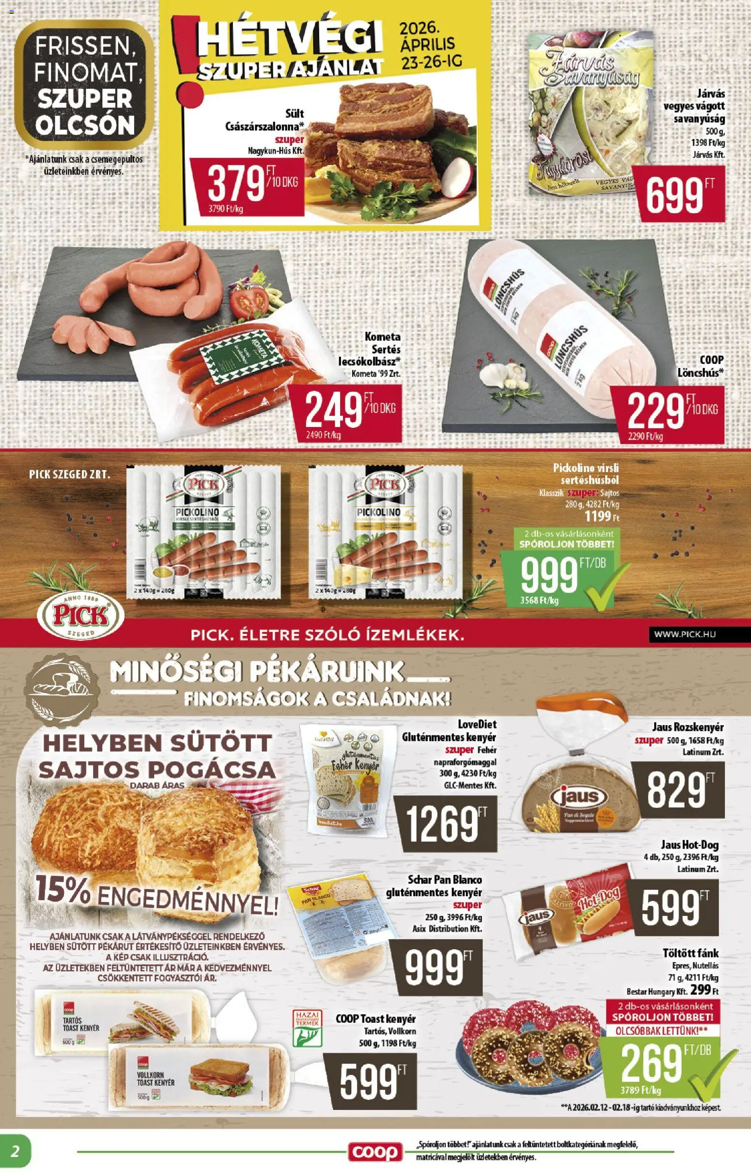 COOP akciós ujság - amely érvényes a következő dátumtól: 23.04.2026 | Oldal: 2 | Termékek: Szőlő, Hot dog, Kenyér, Toast kenyér