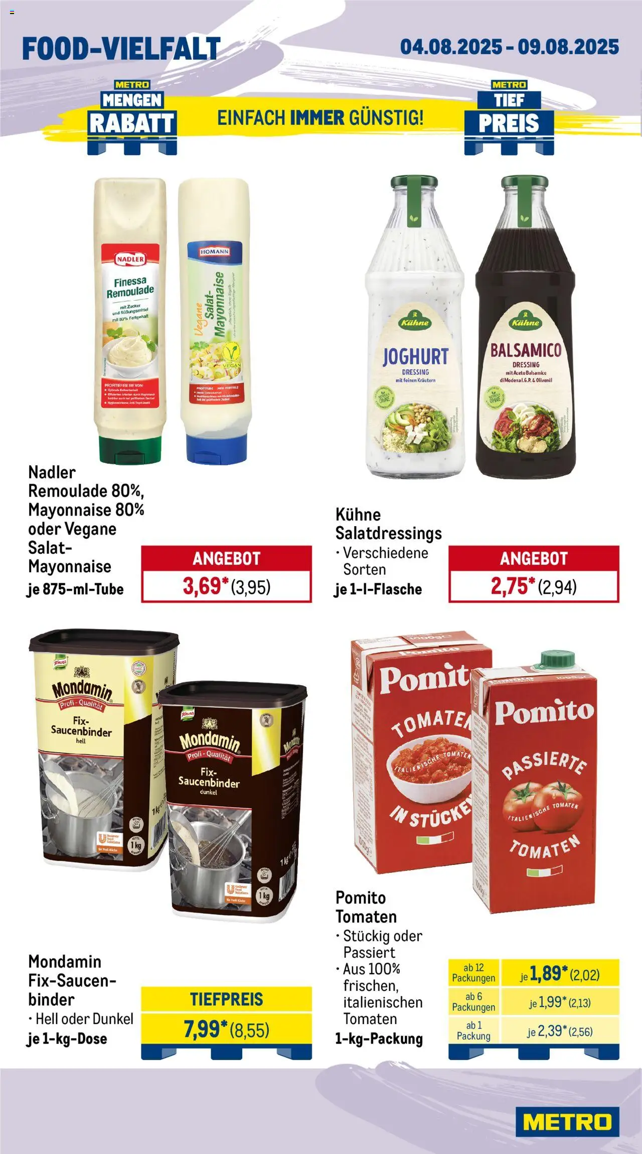 Metro Wochen-Angebote Gastro - gültig ab dem 04.08.2025 | Seite: 12 | Produkte: Balsamico, Dressing, Tomaten, Mayonnaise