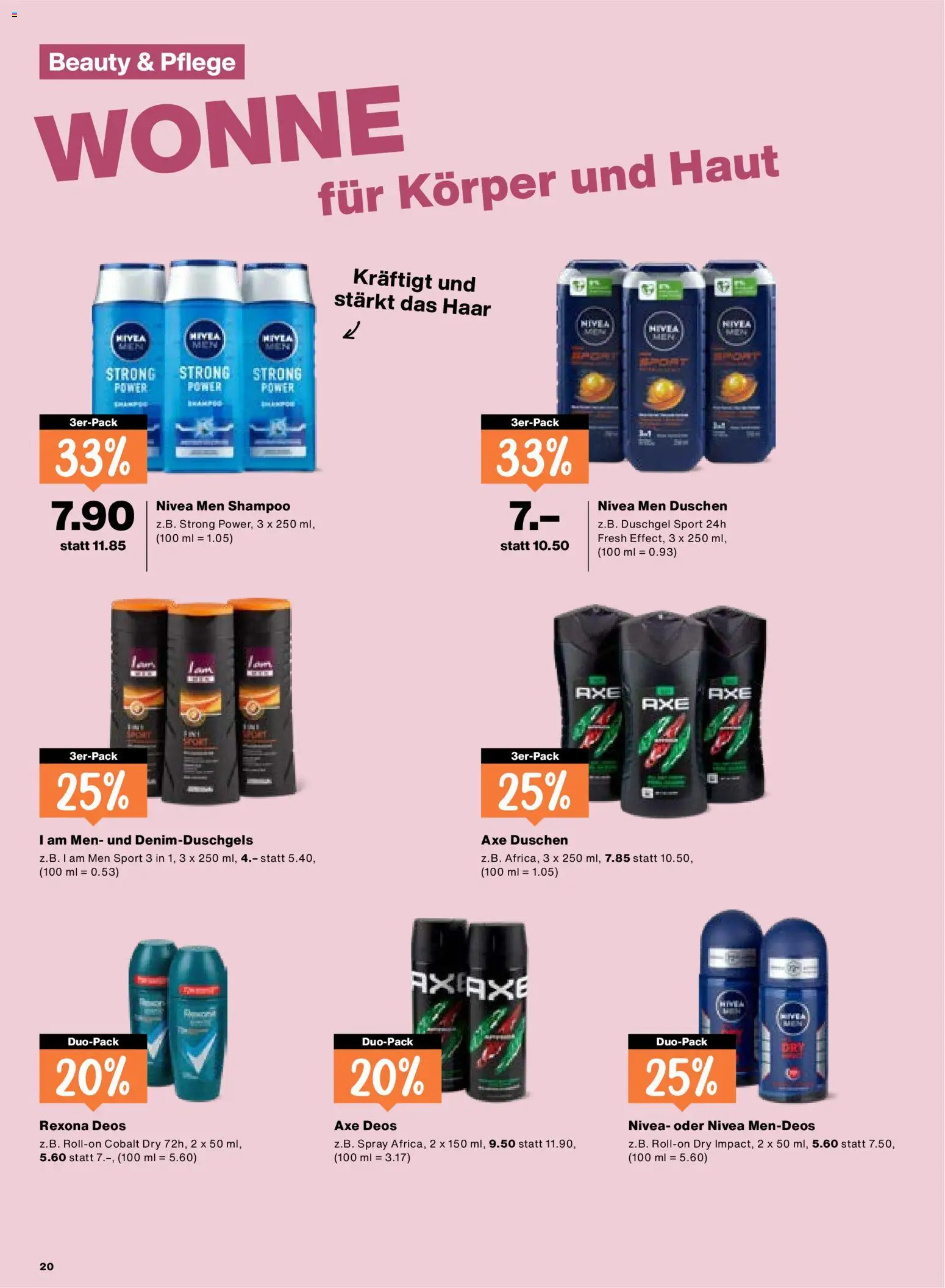 Migros Aktionen – gültig ab 20.01.2026 | Seite: 20 | Produkte: Shampoo, Duschgel, Deodorant, Shower Gel