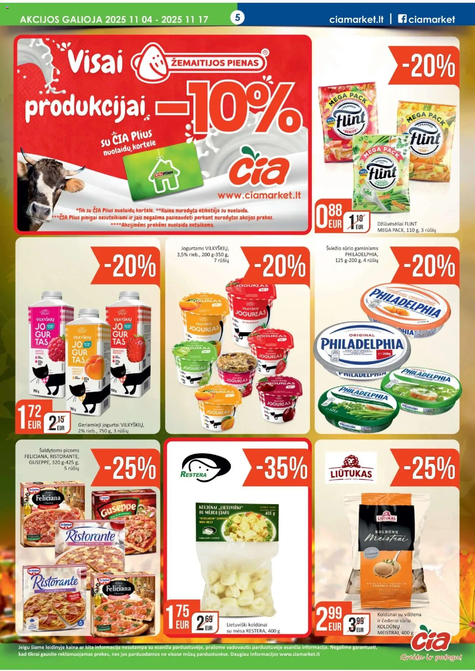 ČIA MARKET akcijos nuo 04.11.2025 | Puslapis: 5 | Prekių: Pienas, Jogurtas, Vištiena