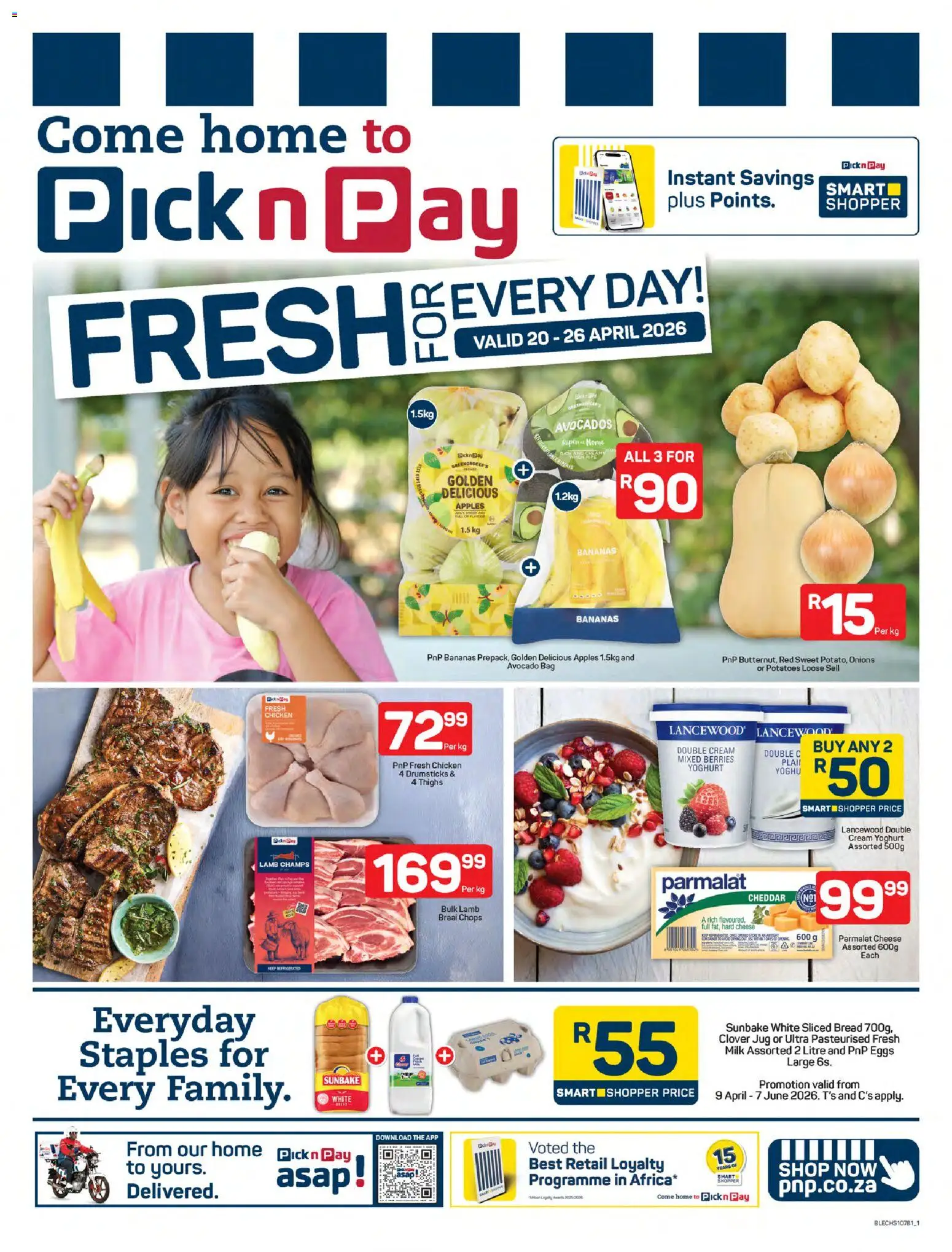 New Pick n Pay catalogue – valid from 20.04.2026 | Page: 1 | Products: Bag, Yoghurt, Cream, Onions