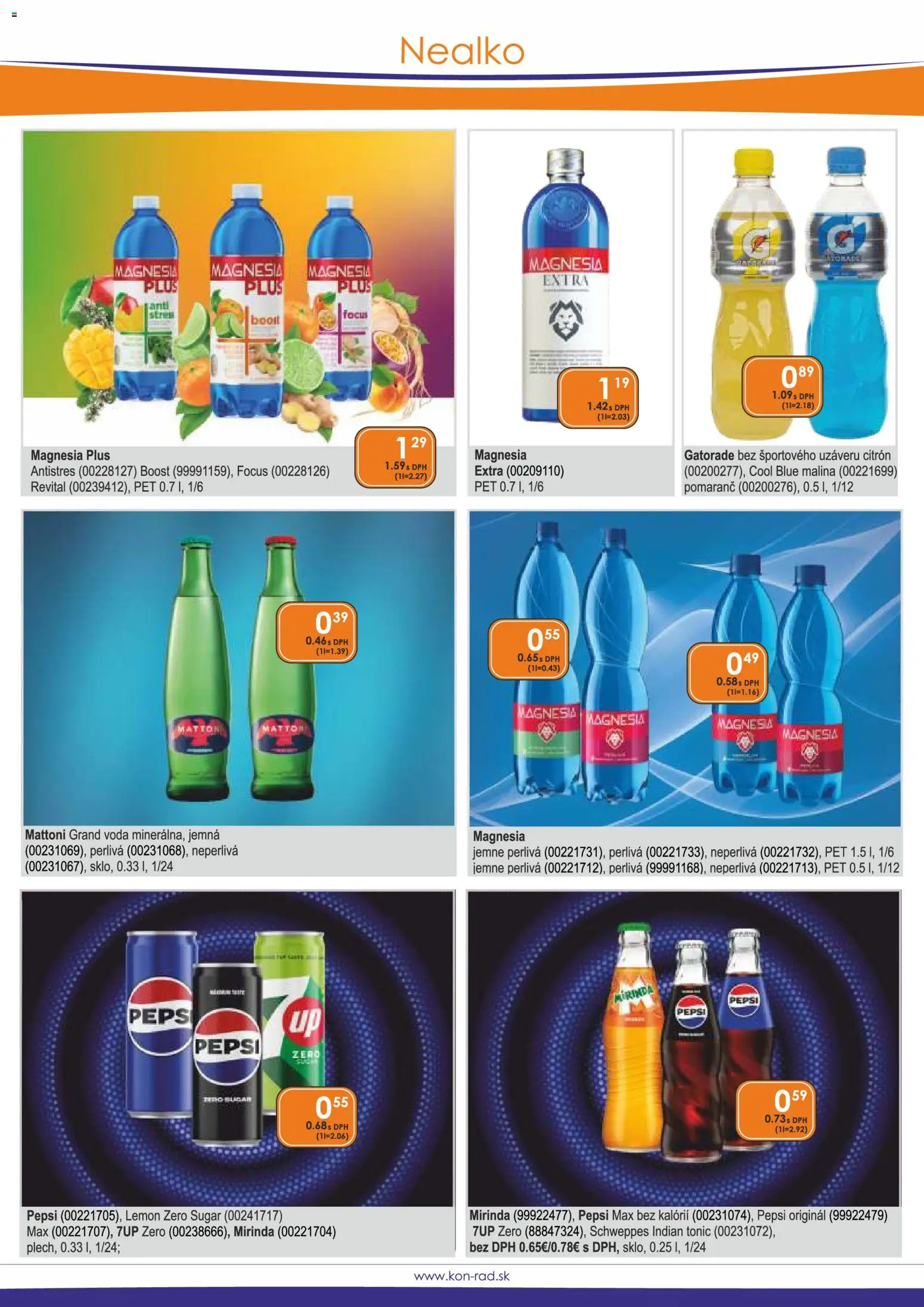 Nové KON - RAD akcie – leták je platný od 01.05.2026 | Strana: 26 | Produkty: Magnesia, Mattoni, Pepsi, Mirinda