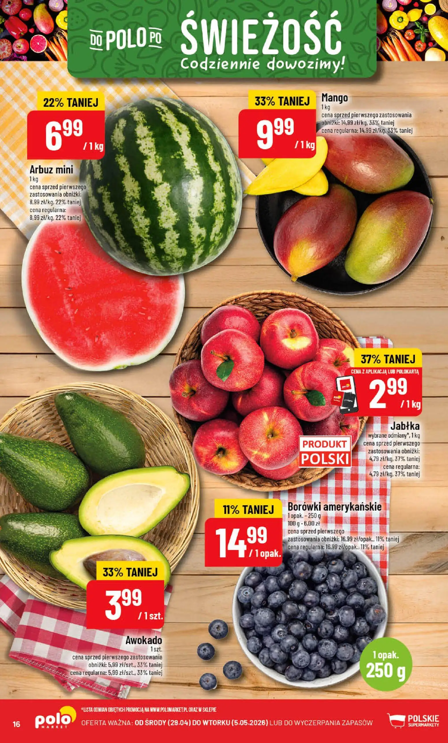 POLOmarket gazetka od 29.04.2026 | Strona: 16 | Produkty: Mango, Arbuz, Jabłka, Awokado