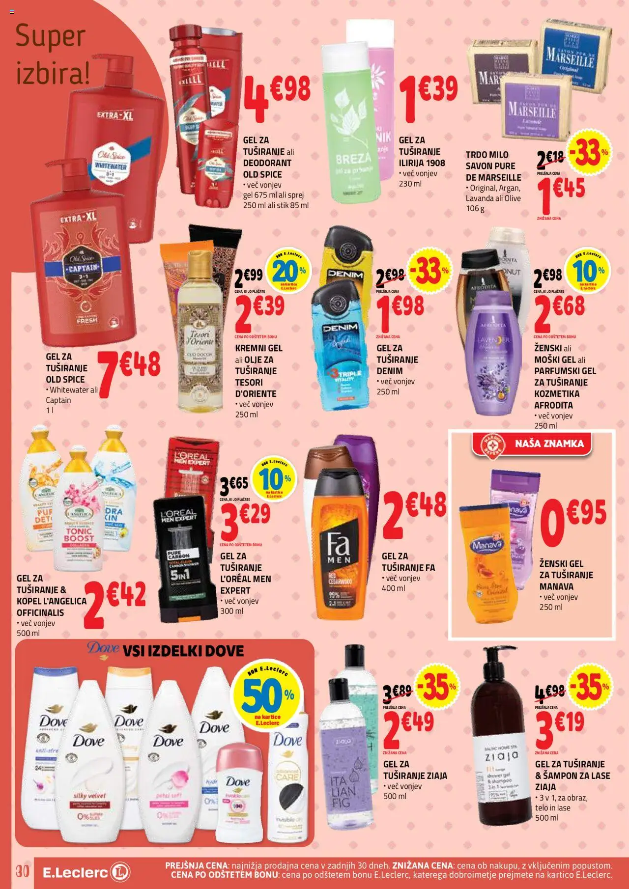 Novi E.leclerc katalog ponudbe – veljaven od 10.09.2025 | Stran: 30 | Izdelki: Olive, Olje, Milo, Deodorant