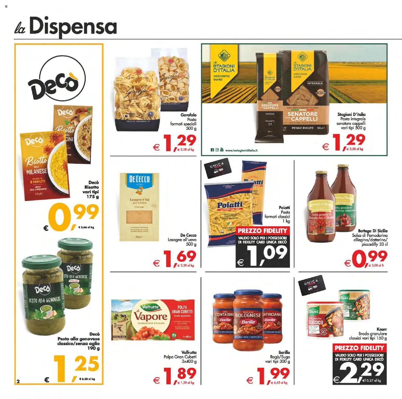 Volantino Decò del 13.02.2026 | Pagina: 2 | Prodotti: Pomodoro, Aglio, Pasta, Pesto