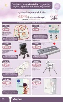 Auchan Akciós újság - amely érvényes a következő dátumtól: 08.01.2026 | Oldal: 38 | Termékek: Etetőszék, Matrac, Babakocsi, Hálózsák