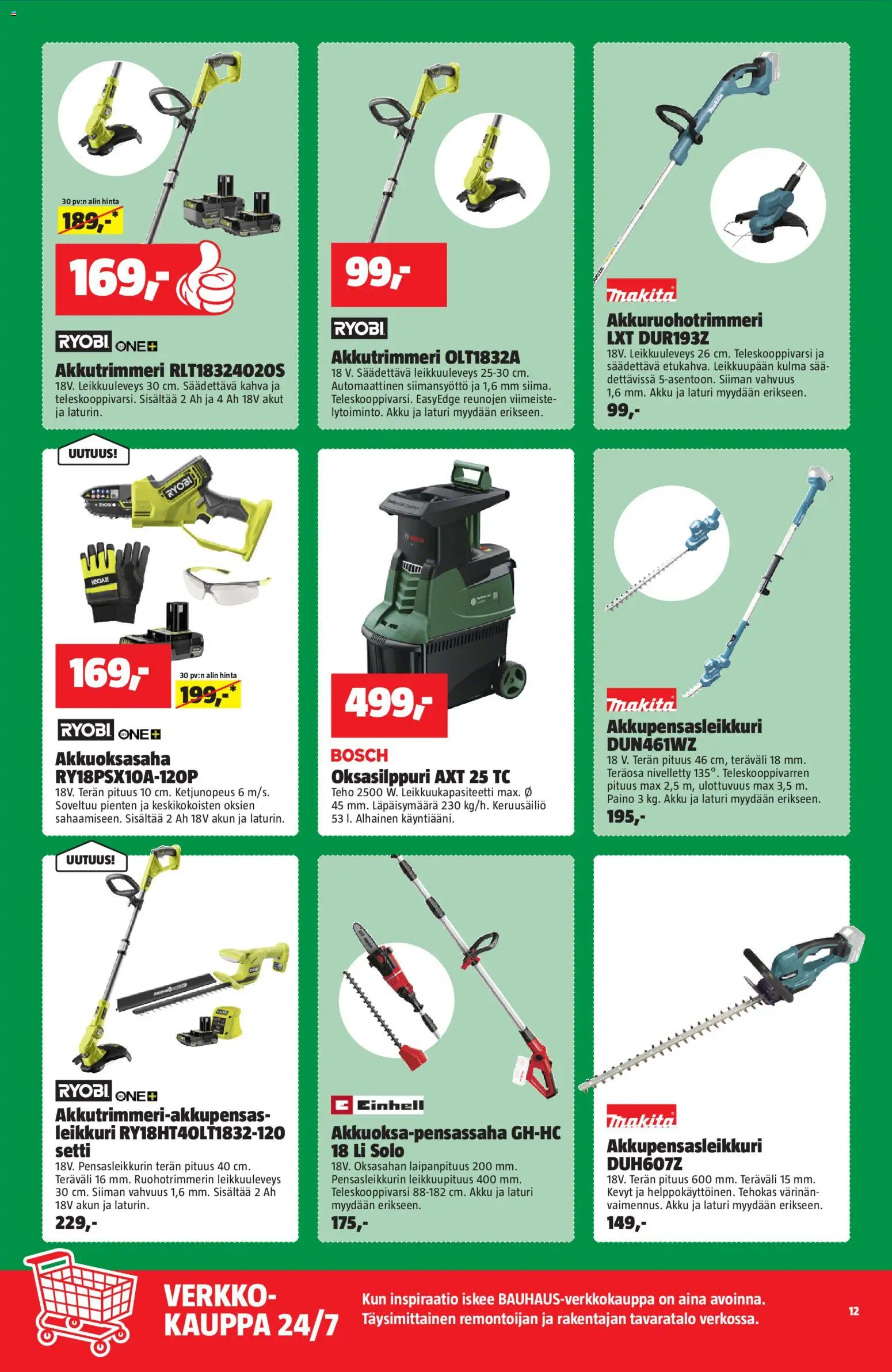 Bauhaus tarjoukset – voimassa 31.03.2026 alkaen | Sivu: 12 | Tuotteet: Leikkuri, Akku, Laturi
